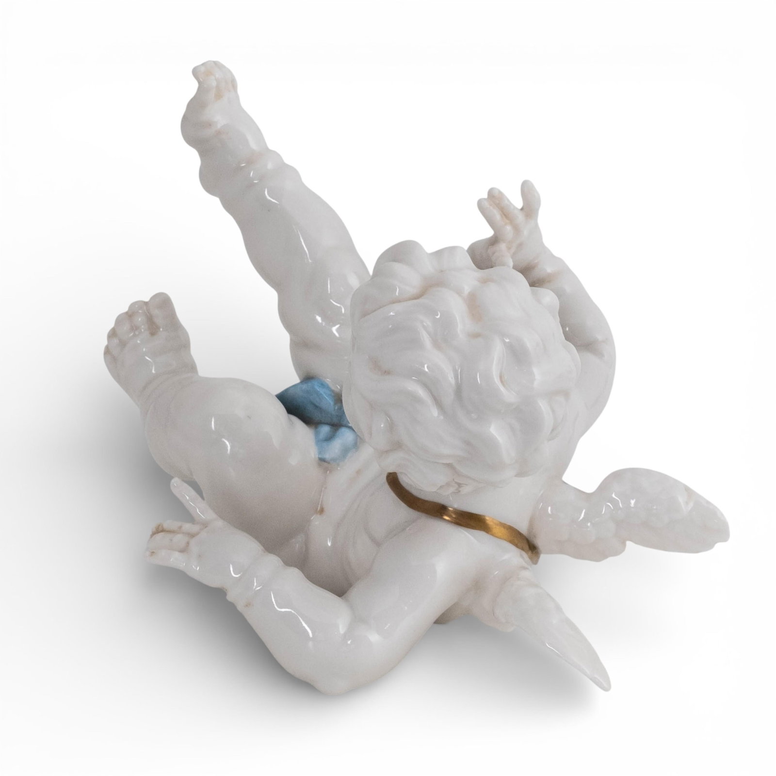 No Reserve- Algora Spanish Porcelain Tumbling Cherub Figurine, Hand Painted, 20th Century - 5