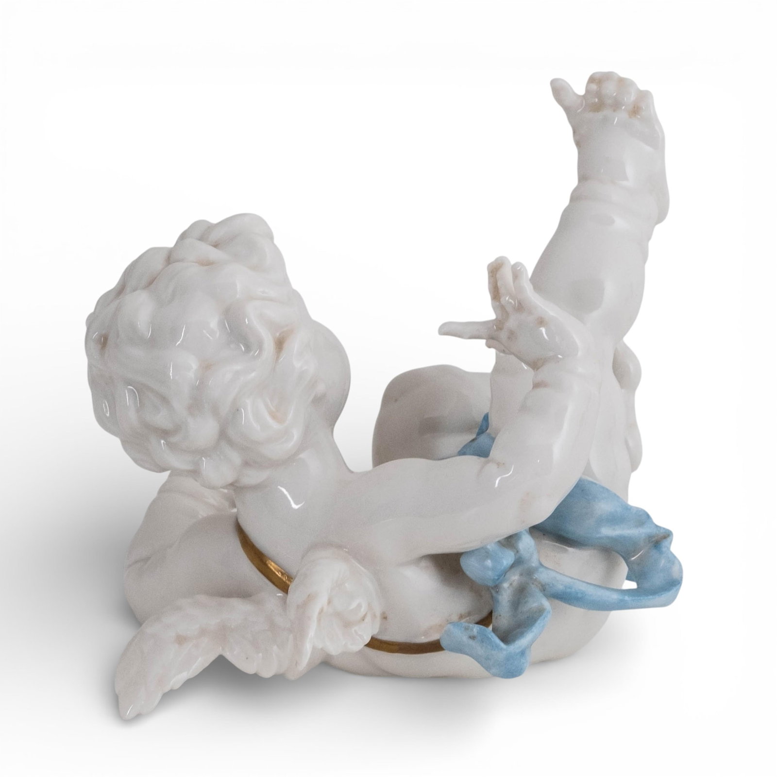 No Reserve- Algora Spanish Porcelain Tumbling Cherub Figurine, Hand Painted, 20th Century - 6