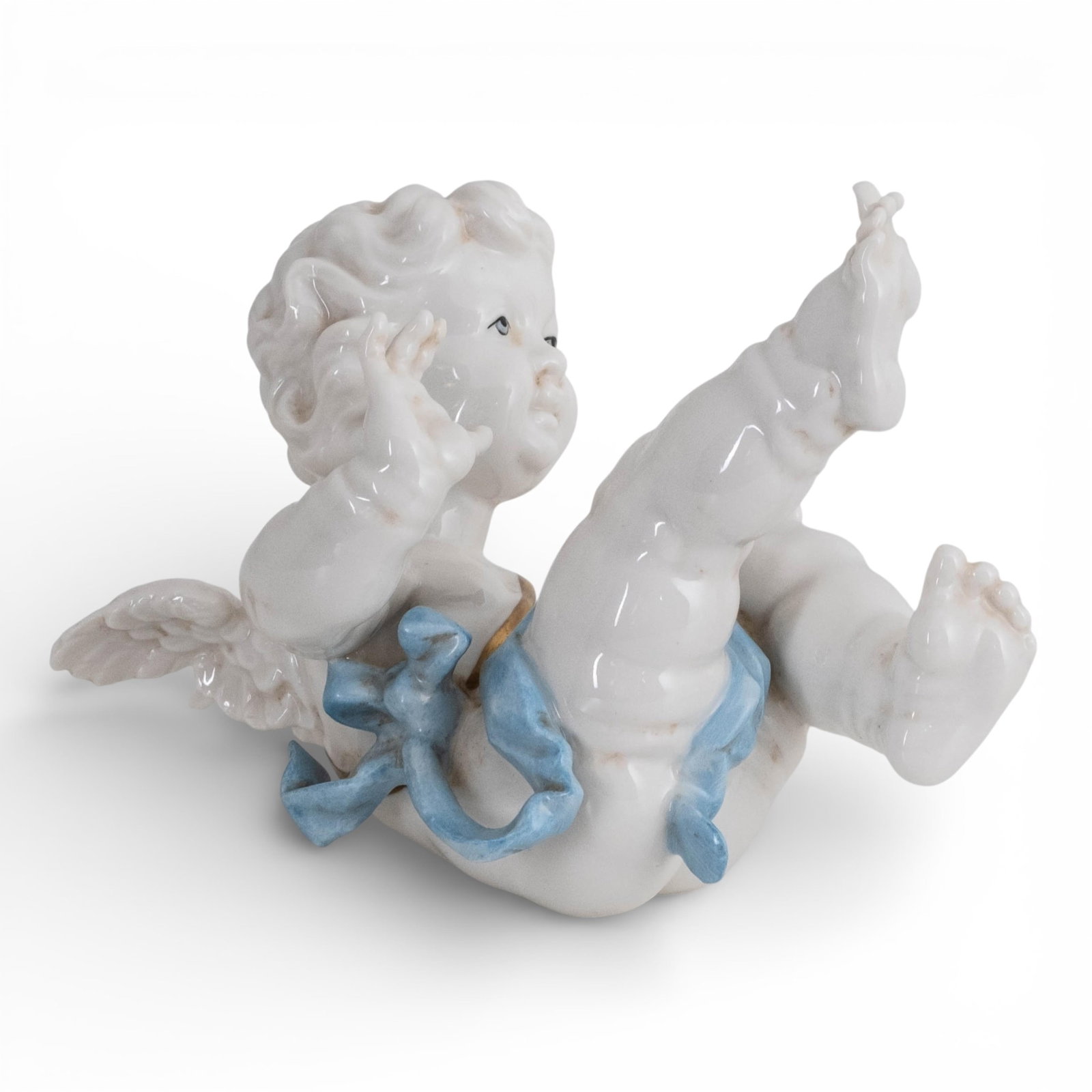 No Reserve- Algora Spanish Porcelain Tumbling Cherub Figurine, Hand Painted, 20th Century - 7