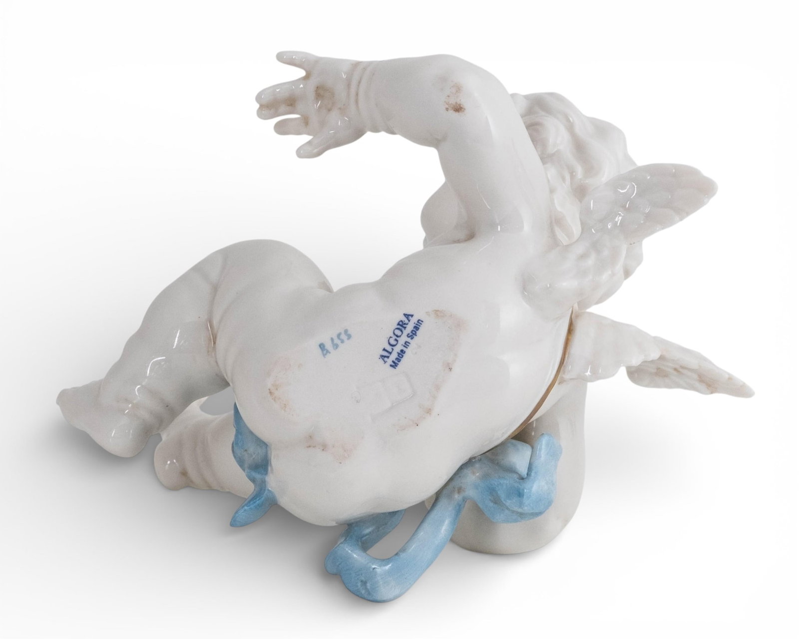 No Reserve- Algora Spanish Porcelain Tumbling Cherub Figurine, Hand Painted, 20th Century - 8