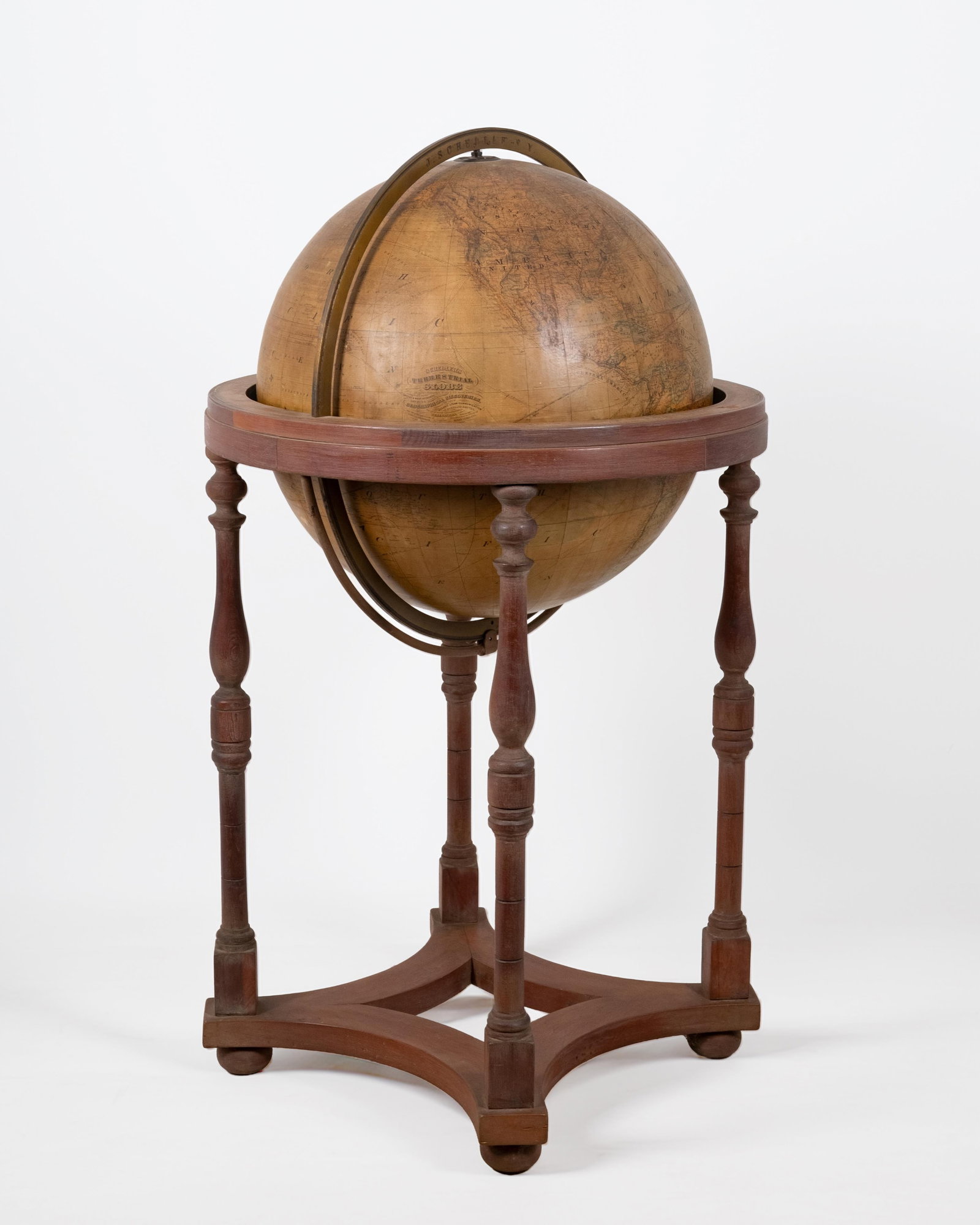 No Reserve- Schedler’s Terrestrial Floor Globe On Wood Stand 19th Century (1 of 9)