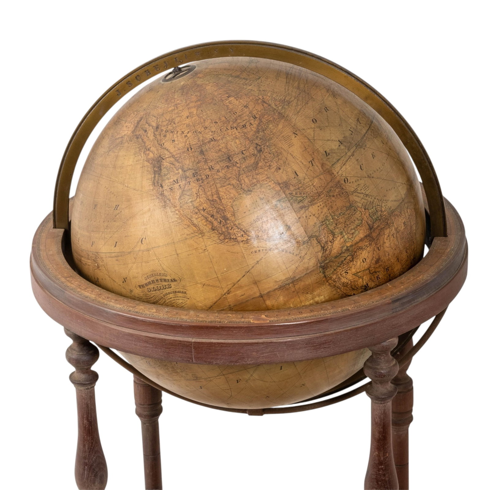 No Reserve- Schedler’s Terrestrial Floor Globe On Wood Stand 19th Century - 4