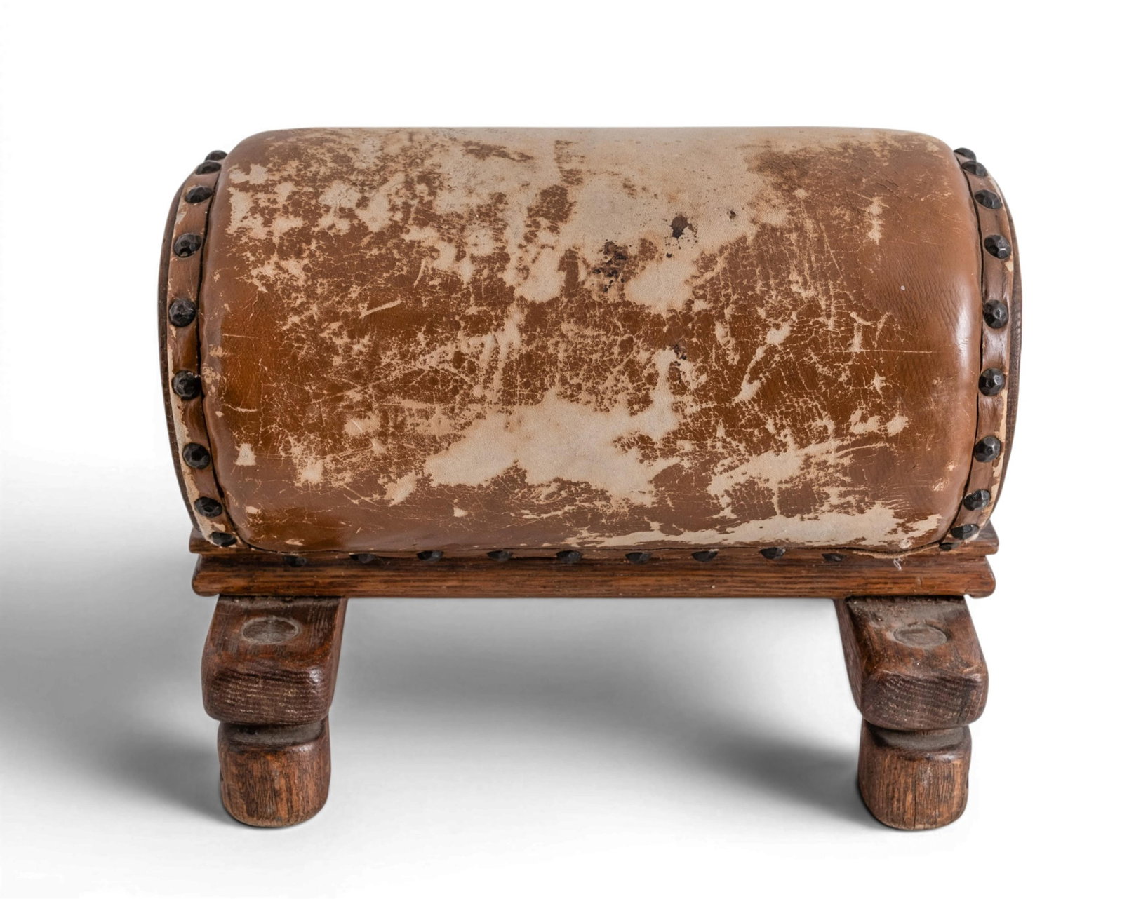 No Reserve- Antique Carved Oak Chaise-Form Upholstered Footstool - 5