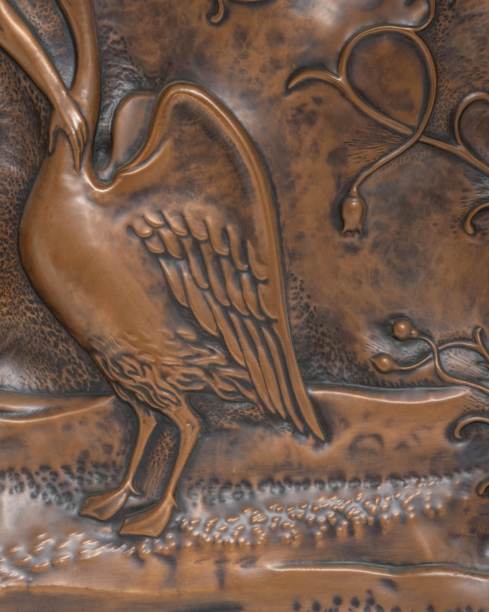 No Reserve- Studio Cellini Art Nouveau Repousse Italian Copper Relief Sculpture, Leda and the Swan - 11