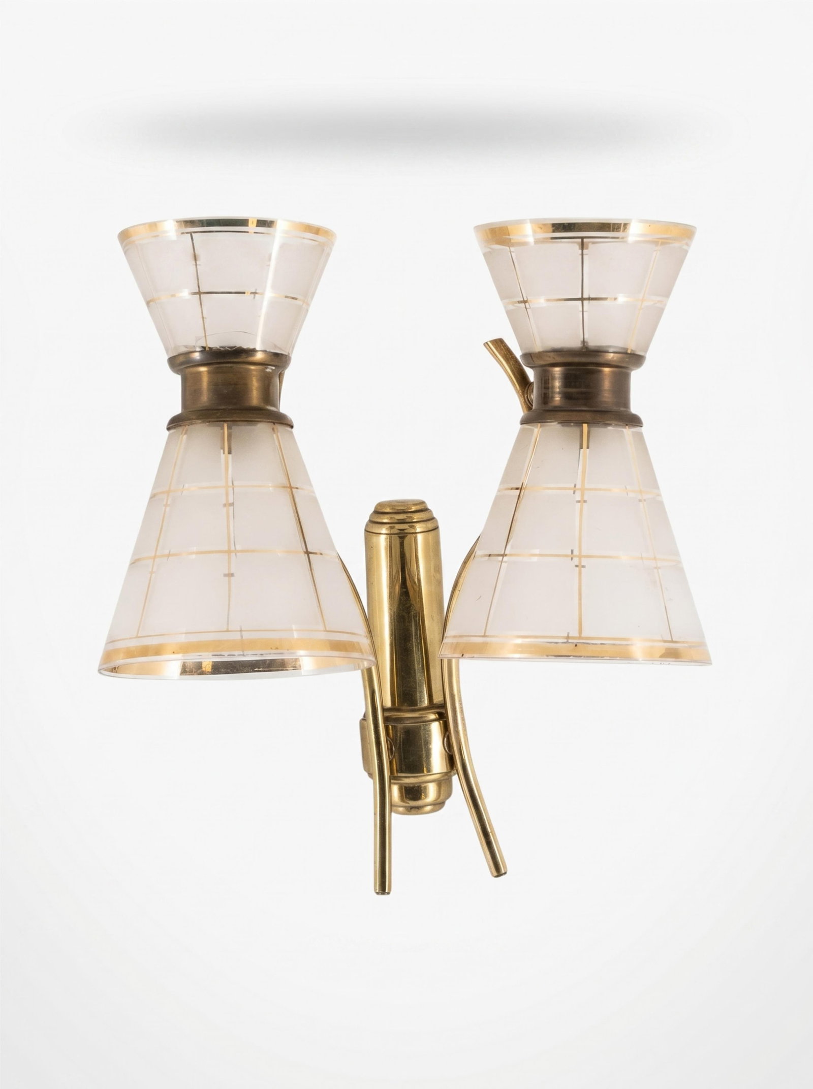 No Reserve- Arlus (attrib) Mid-Century Brass and Glass Wall Sconce (1 of 6)