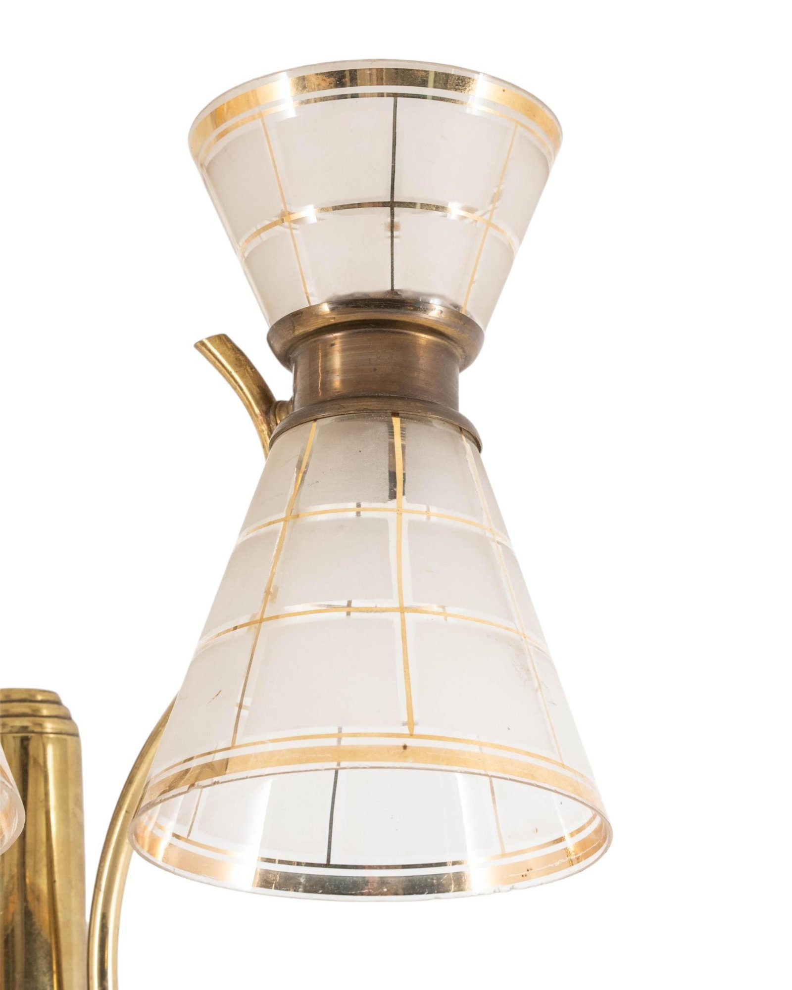 No Reserve- Arlus (attrib) Mid-Century Brass and Glass Wall Sconce - 2