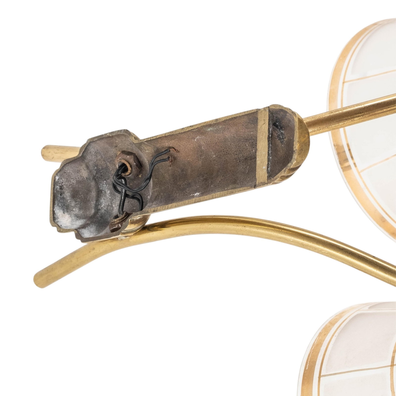 No Reserve- Arlus (attrib) Mid-Century Brass and Glass Wall Sconce - 6