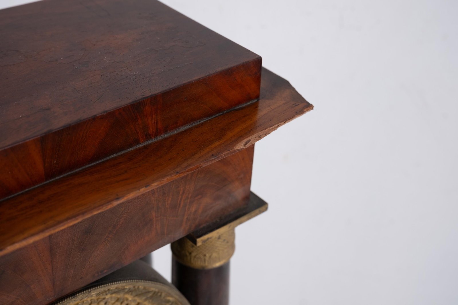 No Reserve- French 19th Century Empire Mahogany and Gilt Bronze Portico Mantel Clock - 9
