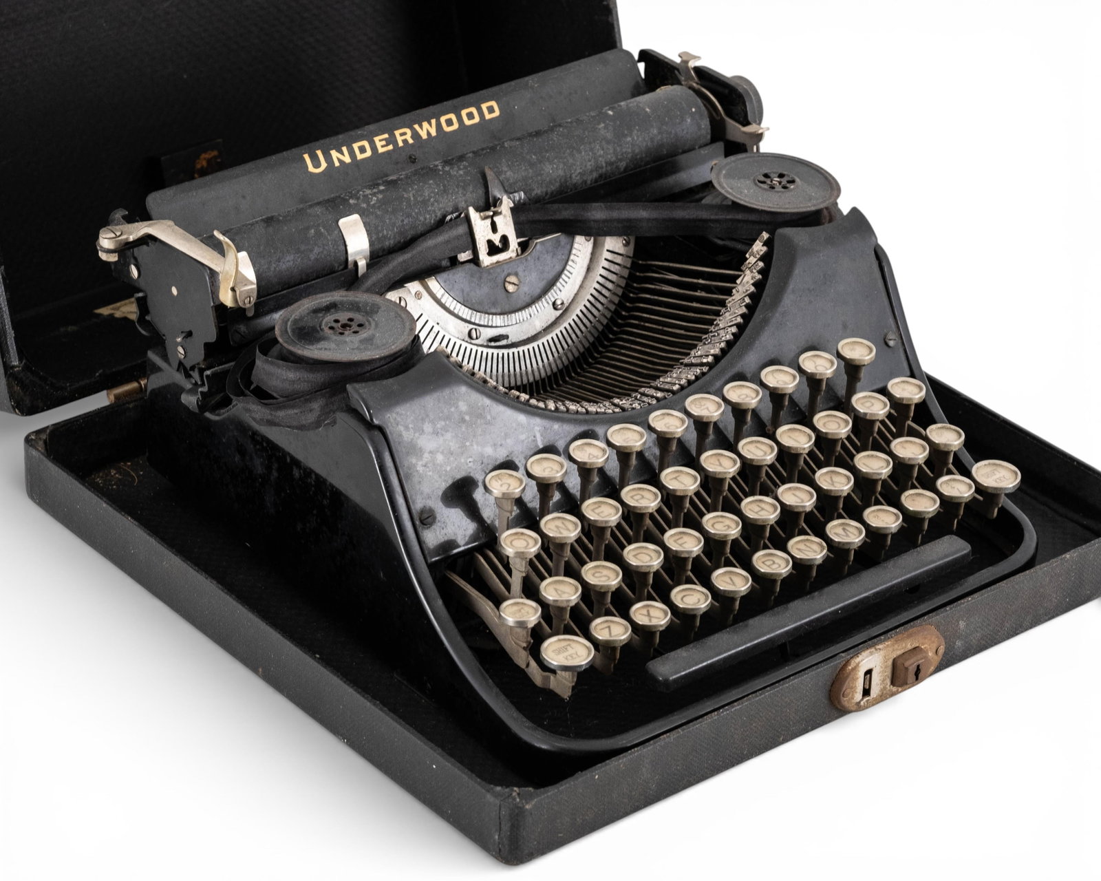 No Reserve- Underwood Portable Typewriter with Carry Case, Early 20th Century Black Enamel - 2