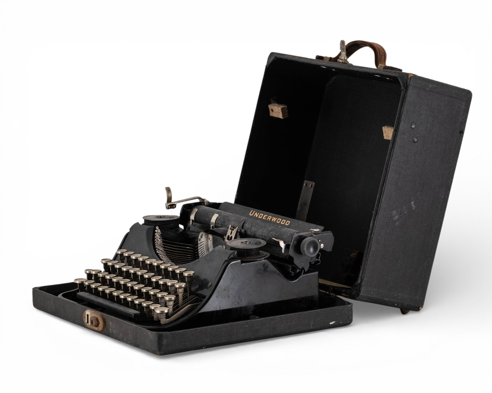 No Reserve- Underwood Portable Typewriter with Carry Case, Early 20th Century Black Enamel - 5