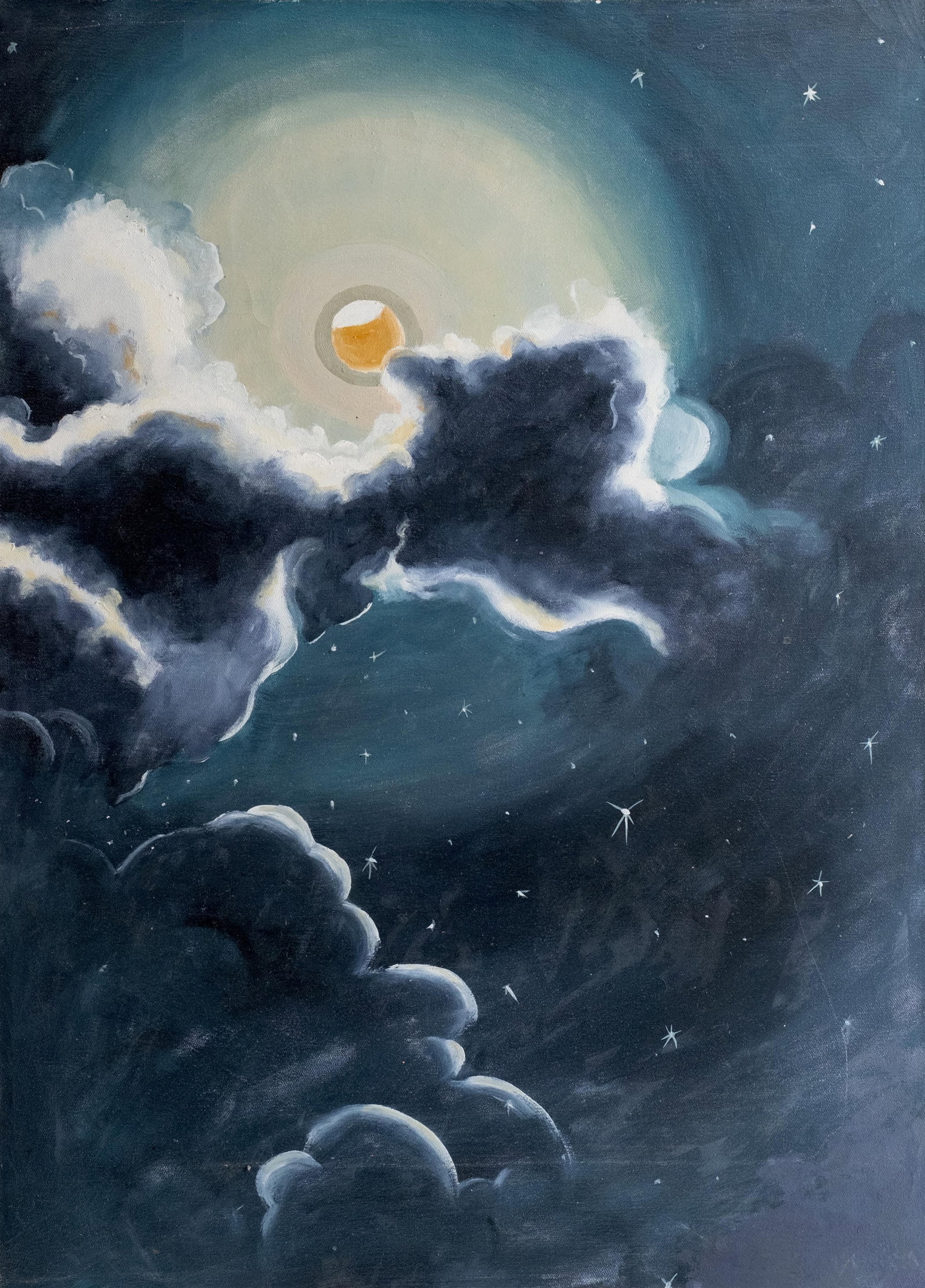 No Reserve- Modernists Moonlit Clouds Painting On Canvas - 2