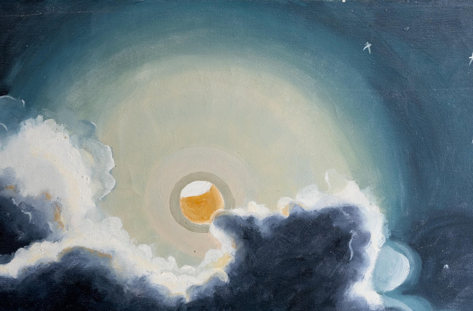 No Reserve- Modernists Moonlit Clouds Painting On Canvas - 4