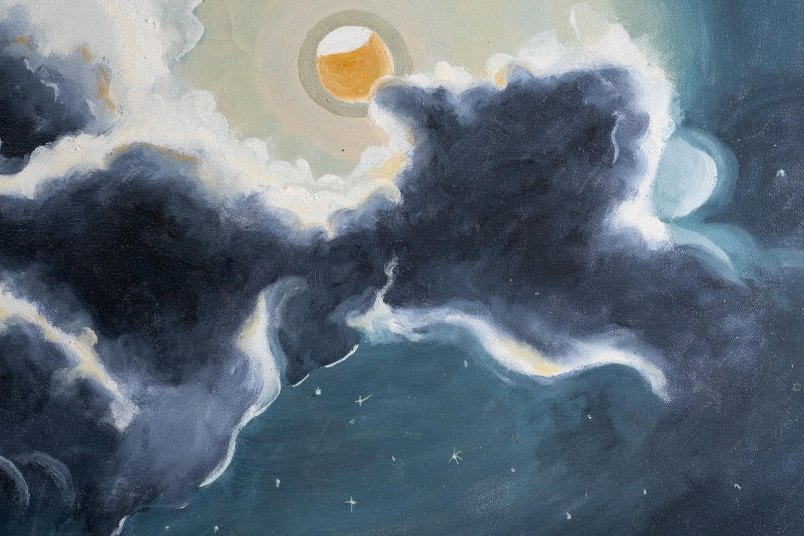 No Reserve- Modernists Moonlit Clouds Painting On Canvas - 5