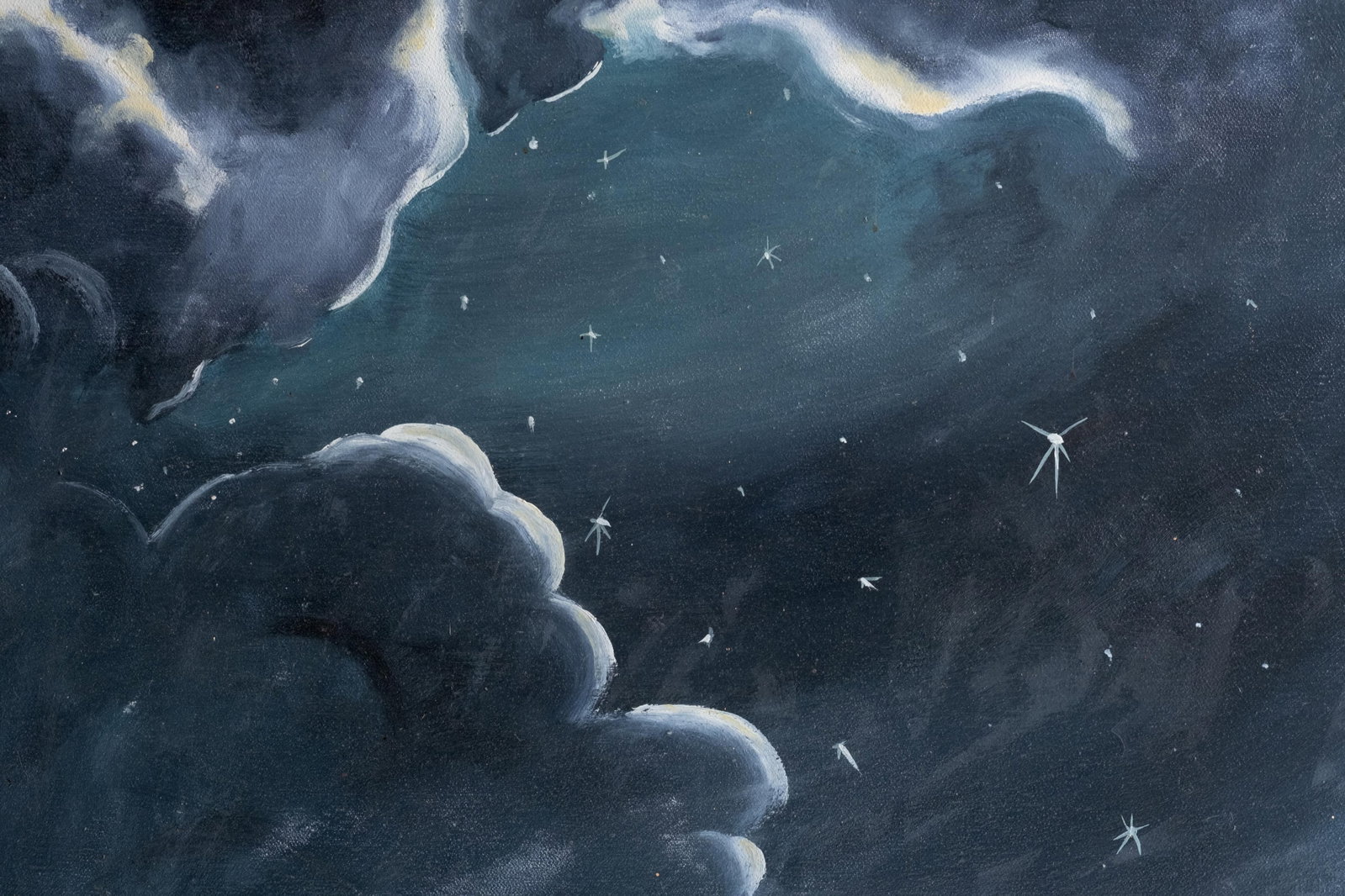 No Reserve- Modernists Moonlit Clouds Painting On Canvas - 6