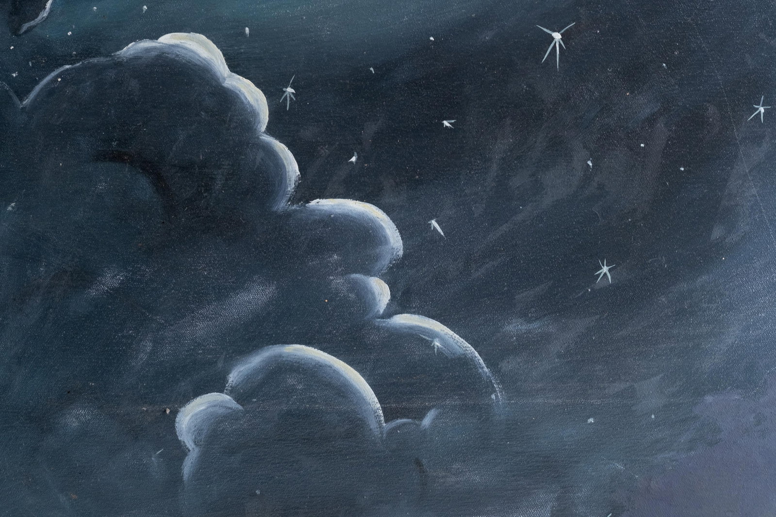 No Reserve- Modernists Moonlit Clouds Painting On Canvas - 7