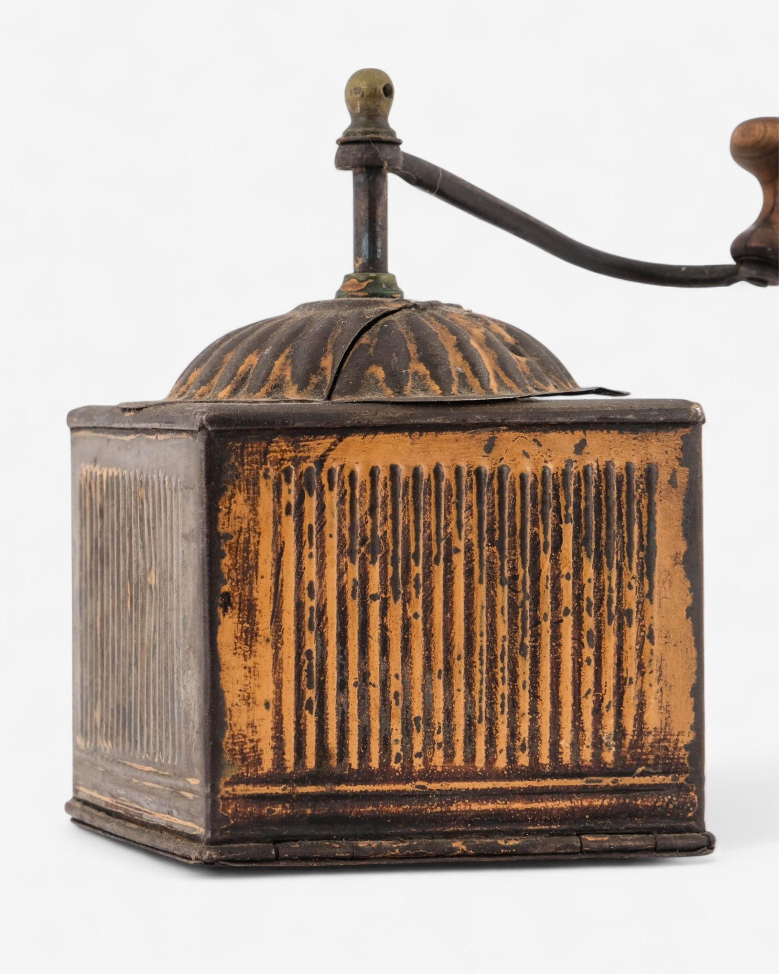 No Reserve- Antique Tin Coffee Grinder with Ribbed Design circa 1900 - 5