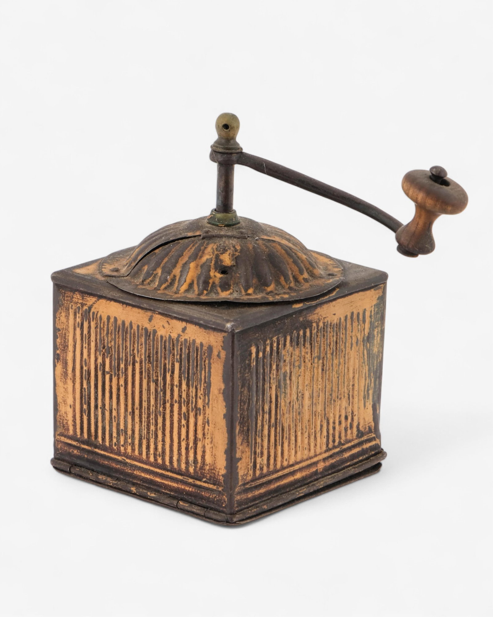 No Reserve- Antique Tin Coffee Grinder with Ribbed Design circa 1900 - 6