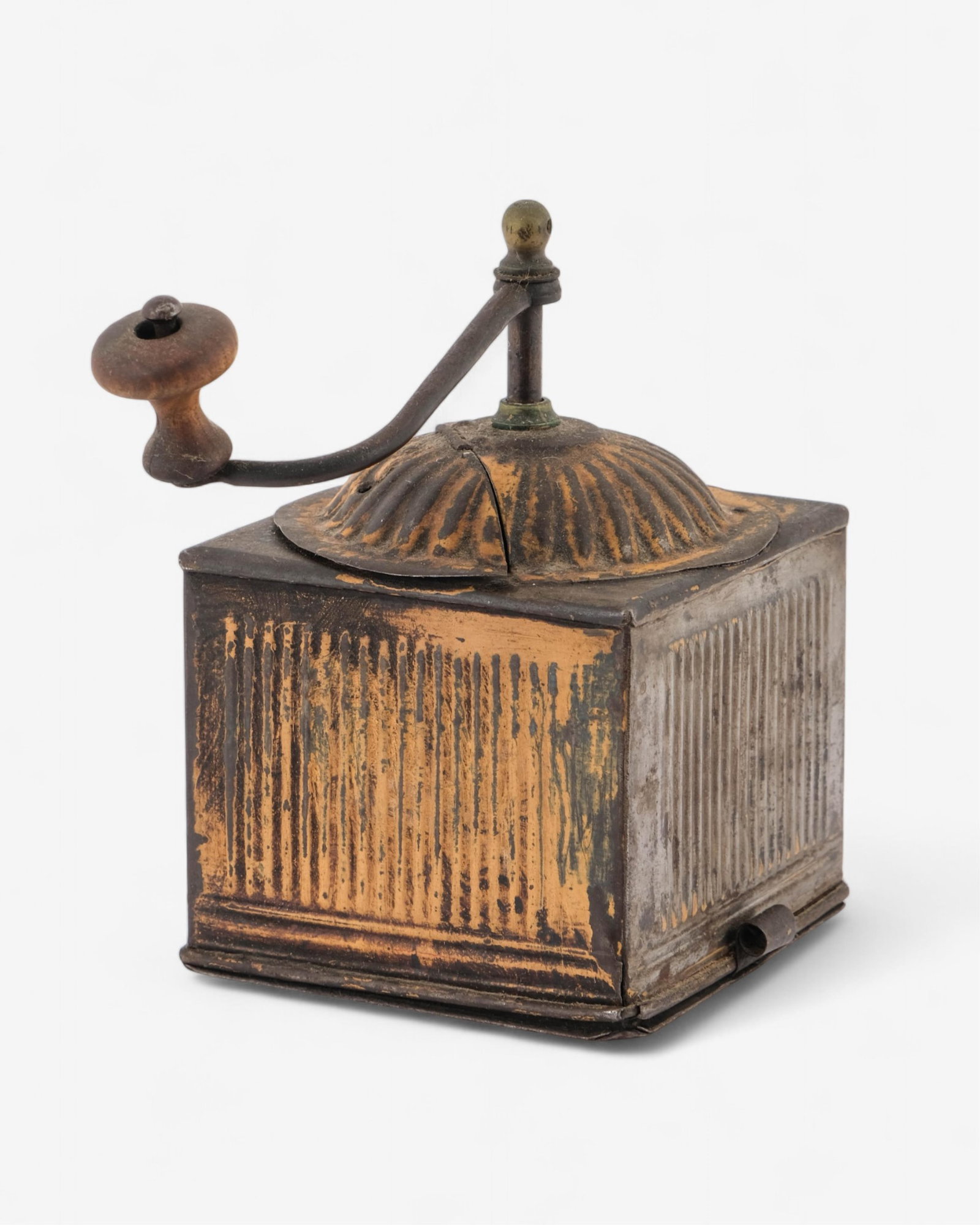 No Reserve- Antique Tin Coffee Grinder with Ribbed Design circa 1900 - 7