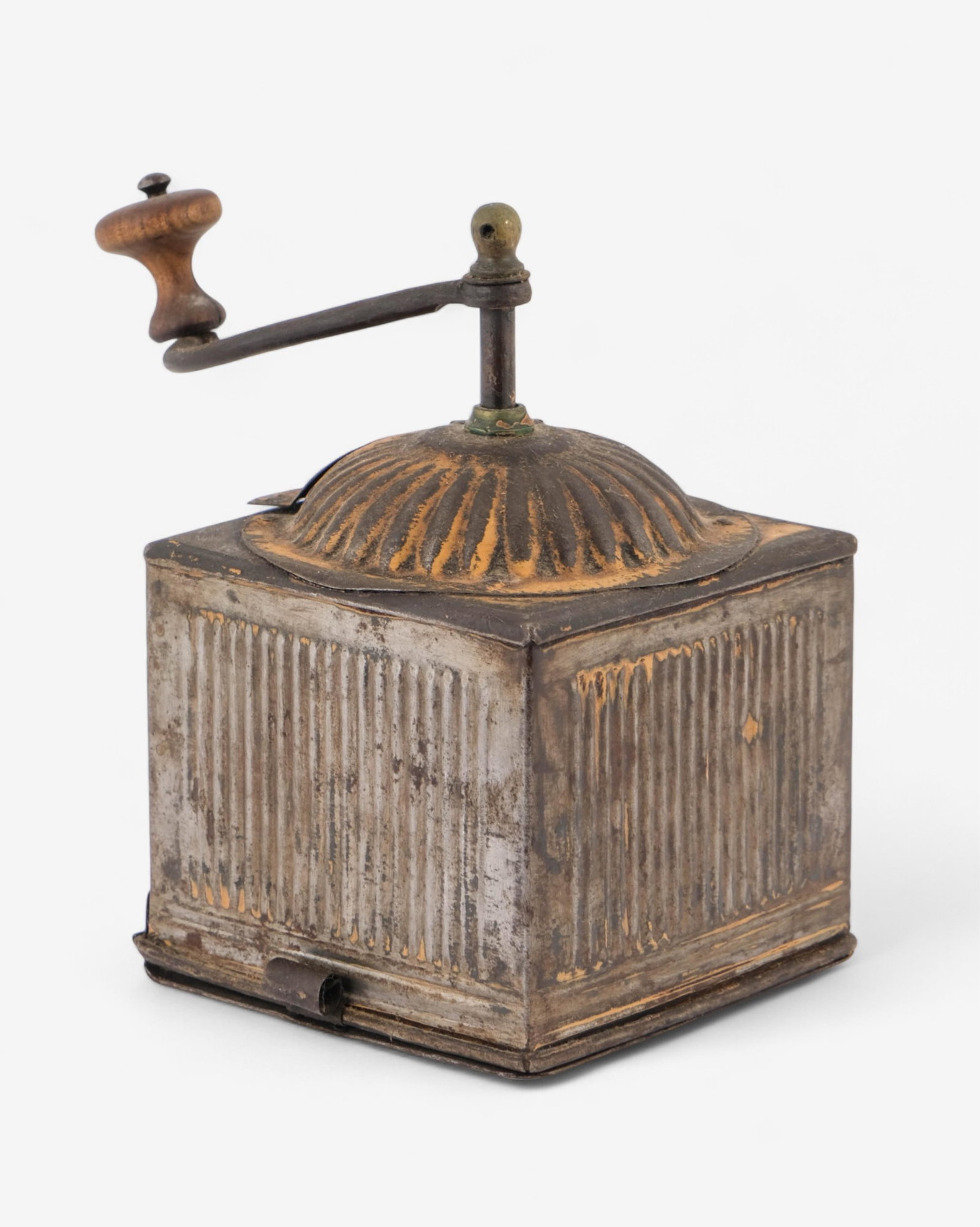 No Reserve- Antique Tin Coffee Grinder with Ribbed Design circa 1900 - 8