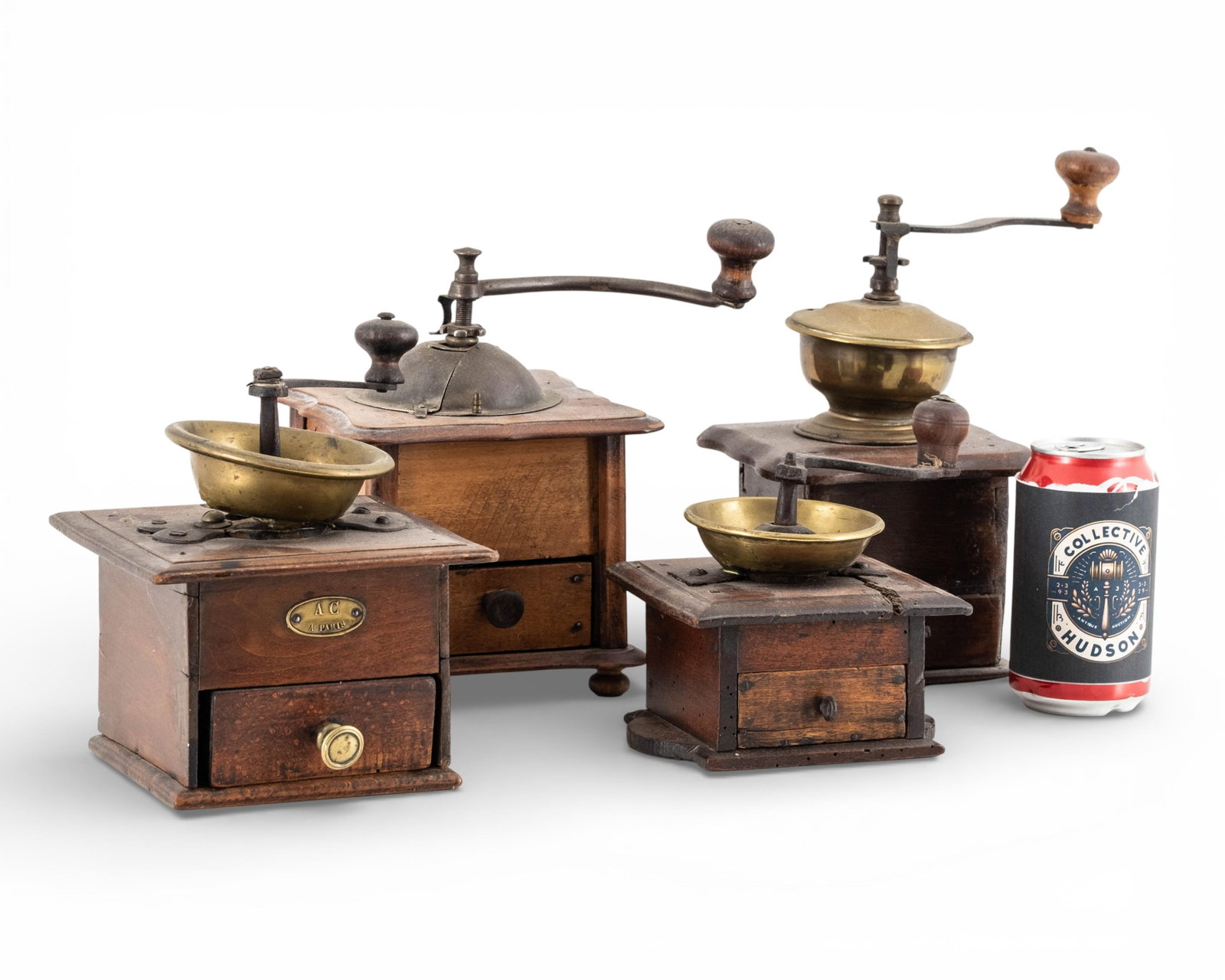 No Reserve- Four Antique Wooden Coffee Grinders - 2