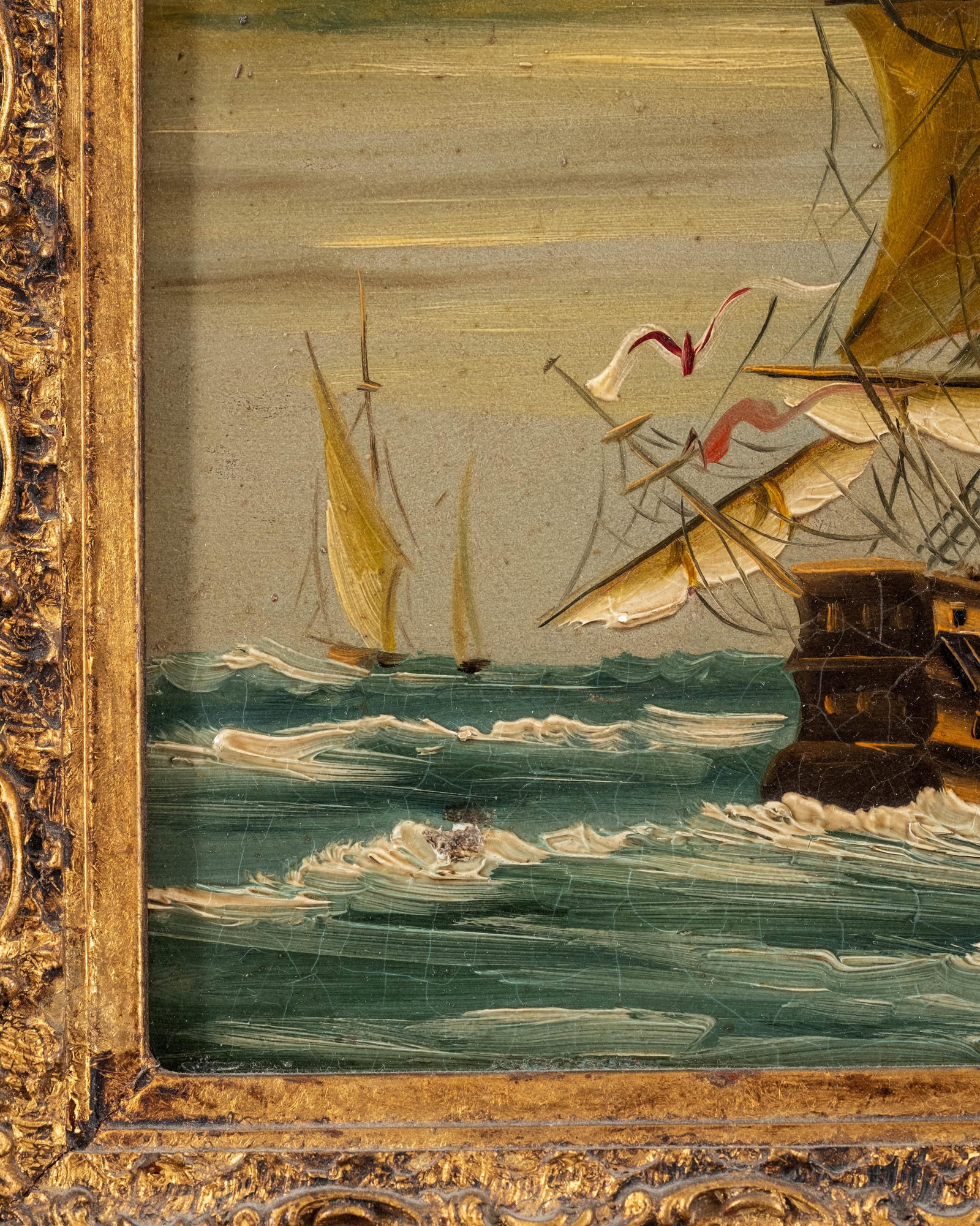 No Reserve- P. Valls Signed Maritime Sailing Ship Painting - 2