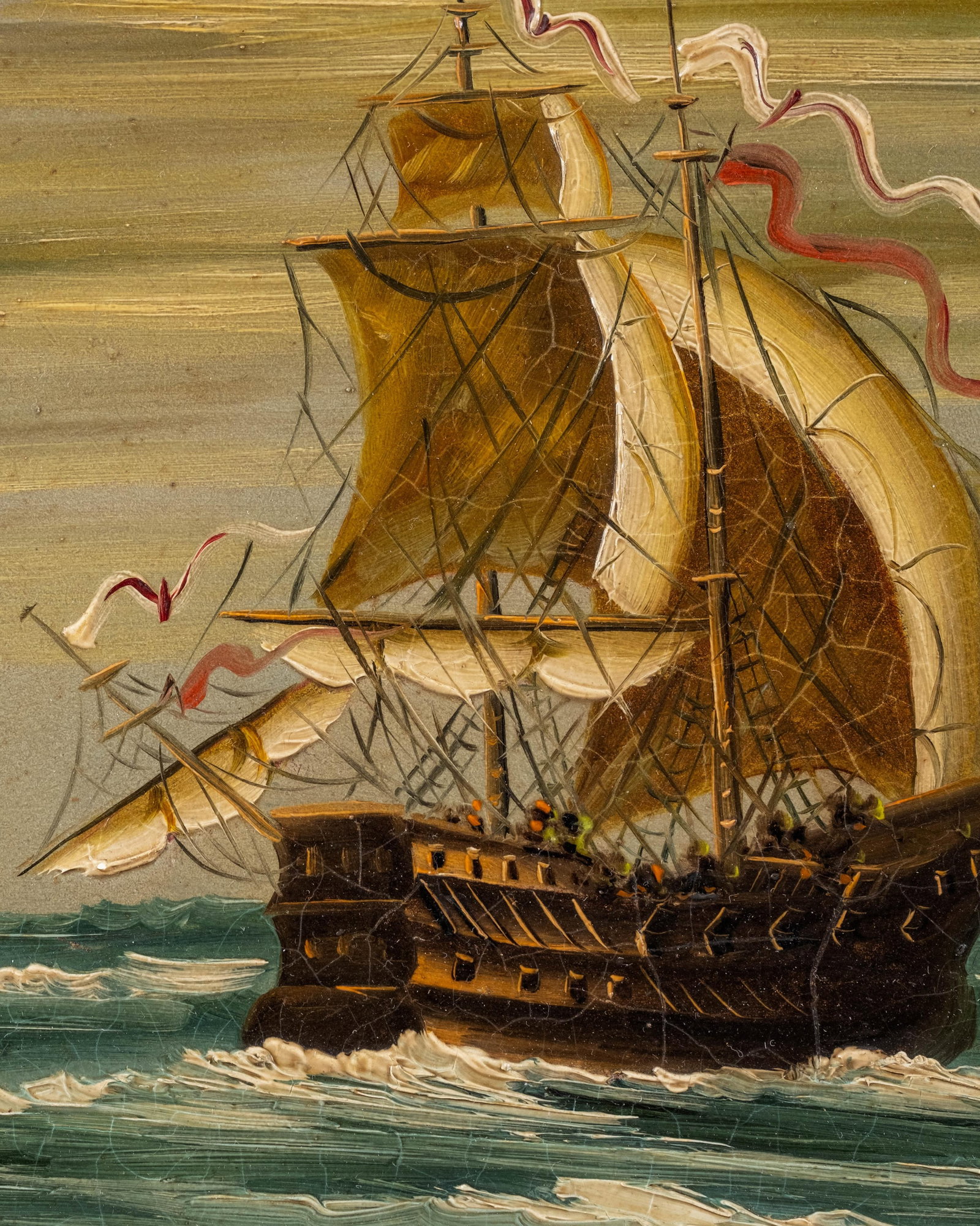 No Reserve- P. Valls Signed Maritime Sailing Ship Painting - 3
