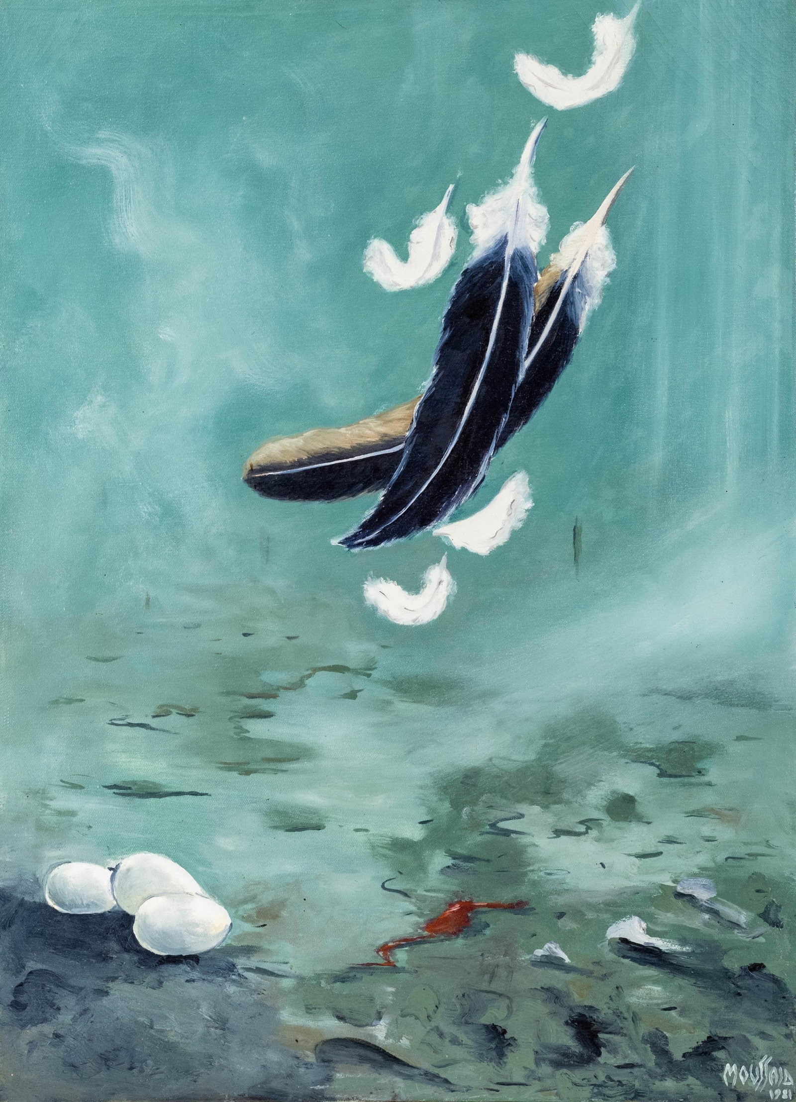 No Reserve- Moussaid Signed 35-inch Oil Painting, 1981 (1 of 9)