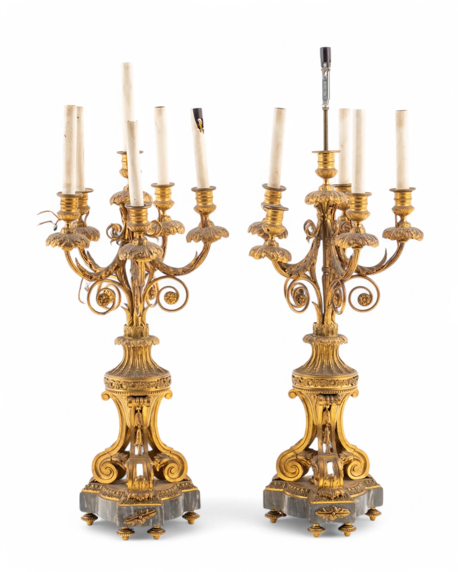 No Reserve- Pair of Tall French Bronze Candelabras, 19th Century - 2