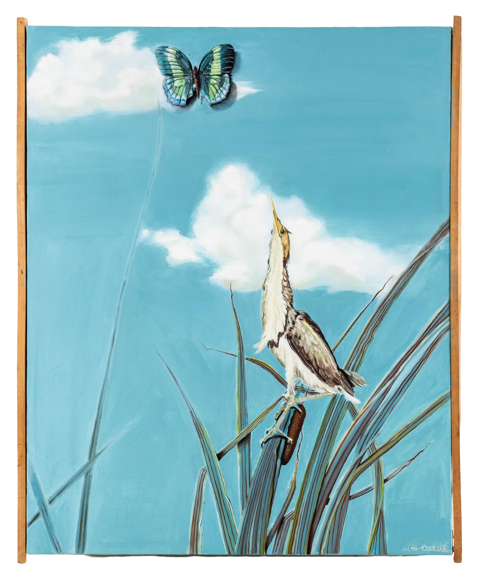 No Reserve- C. Dhers Bird In The Reeds Oil Painting, 1993 - 3