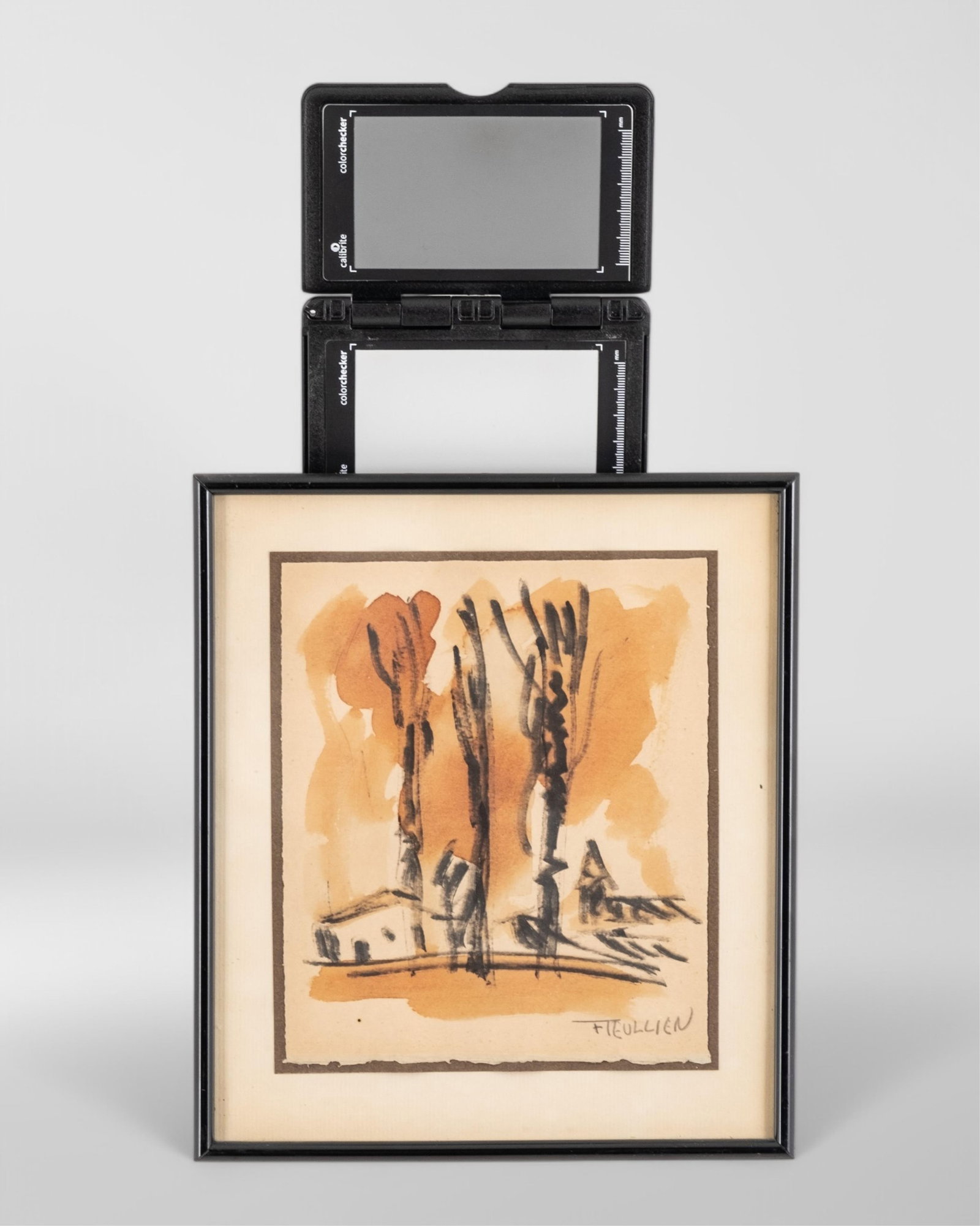 No Reserve- Bonaventure Fieullien French work Abstract Landscape, Signed Mixed Media on Paper, 20th - 12