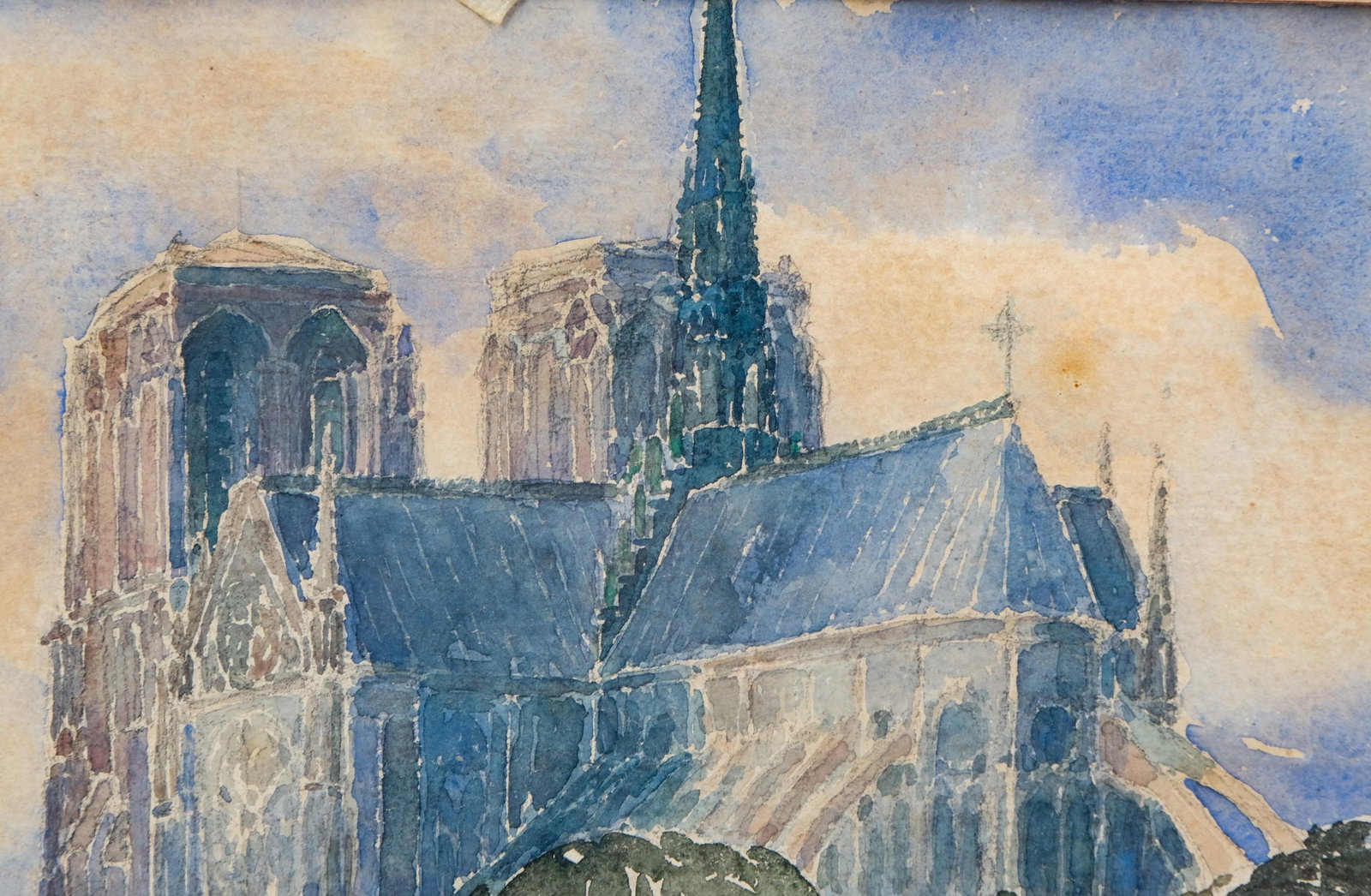 No Reserve- Mystery Artist: Signed “Notre Dame of Paris" Watercolor Painting, Dated 1932 - 10