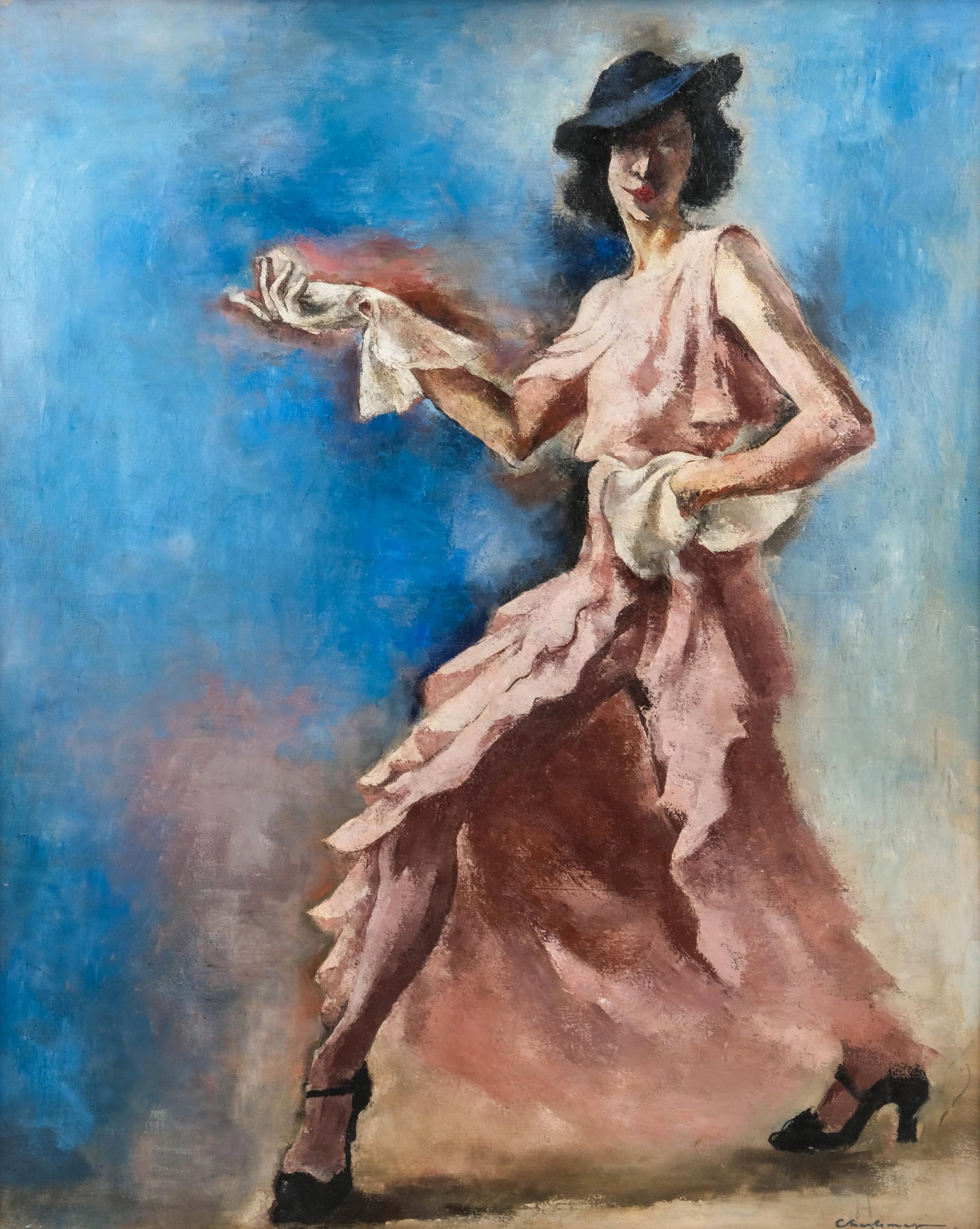 No Reserve- Paul Charlemagne Signed, France, 1936, Art Deco Oil Painting ‘Agnes in Pink’ (1 of 16)