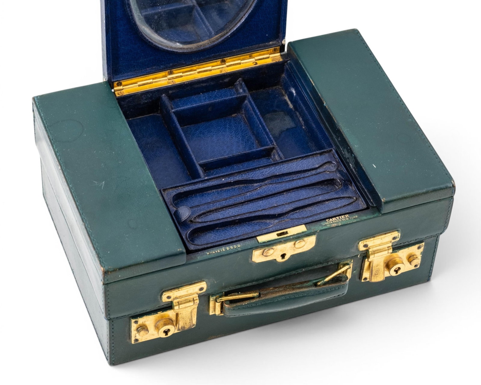 No Reserve- Cartier Signed Leather Travel Vanity Case With Toiletry Set - 3