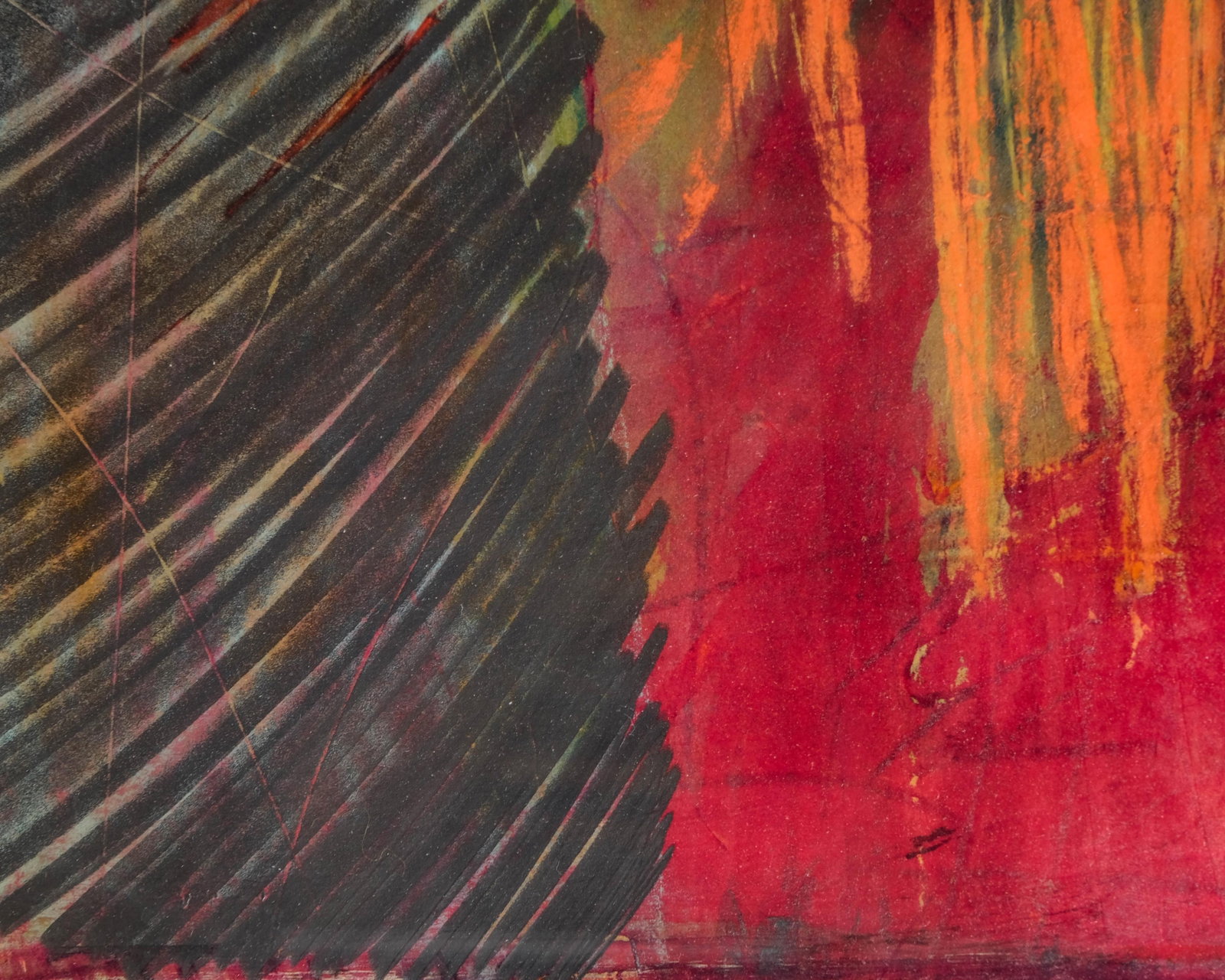 No Reserve- Abstract Expressionist Mural 20th Century Mixed Gouache & Pastel Painting, Illegibly - 12