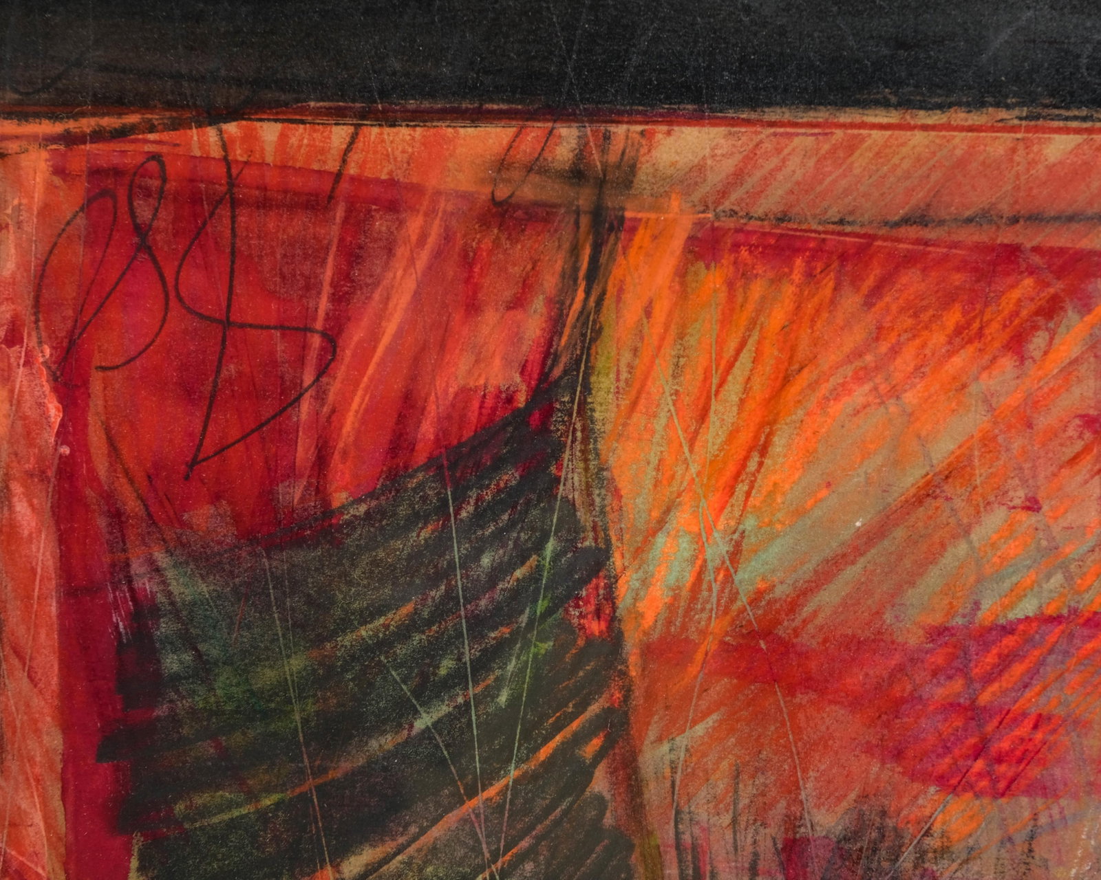 No Reserve- Abstract Expressionist Mural 20th Century Mixed Gouache & Pastel Painting, Illegibly - 6