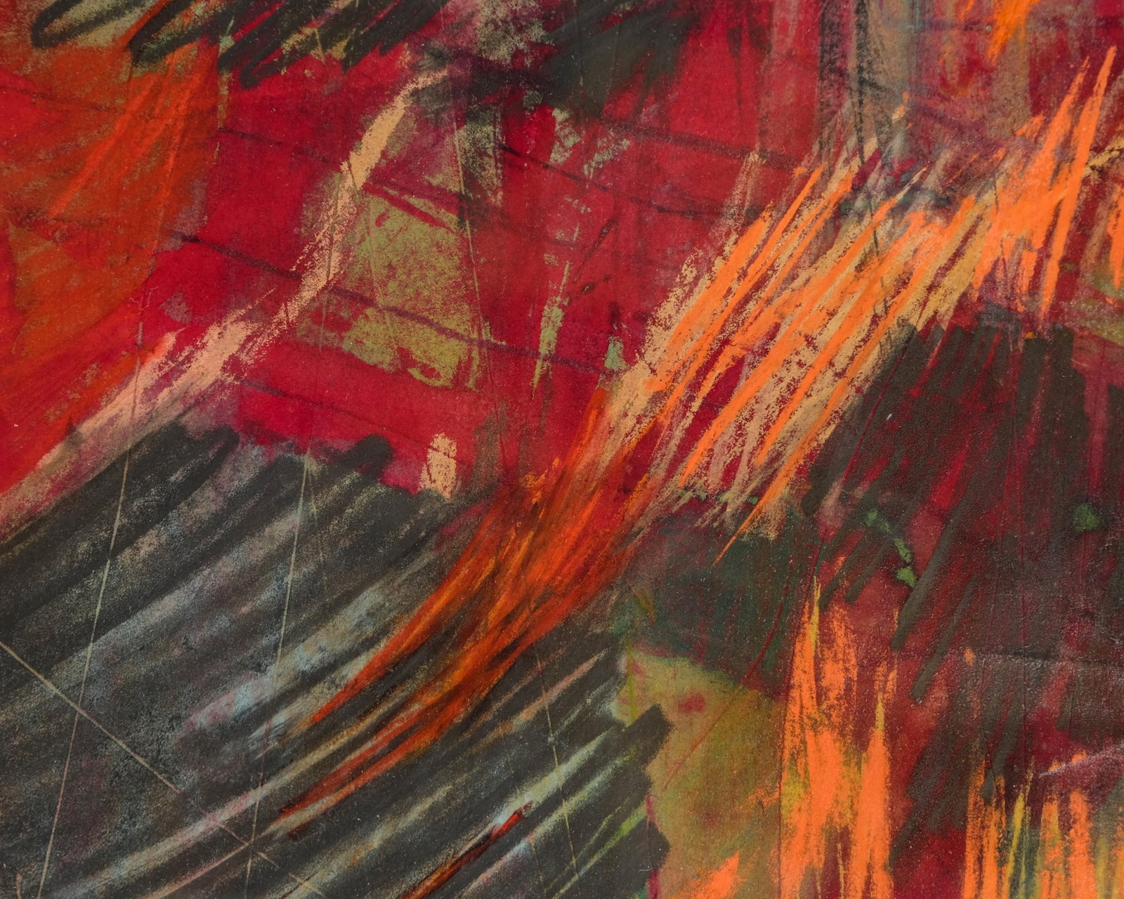 No Reserve- Abstract Expressionist Mural 20th Century Mixed Gouache & Pastel Painting, Illegibly - 9