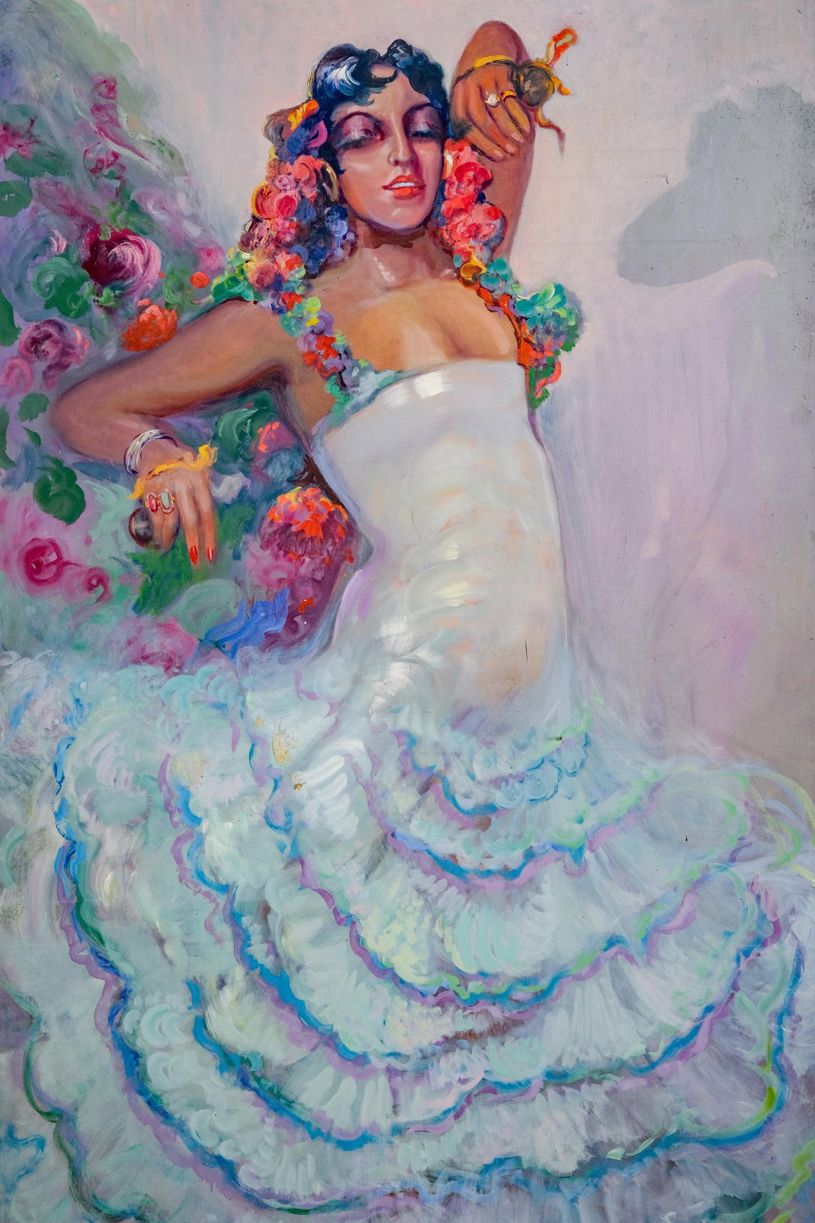 No Reserve- Monumental Jean-Louis Paguenaud - Signed Oil on Panel Painting, “Flamenco Dancer", - 16