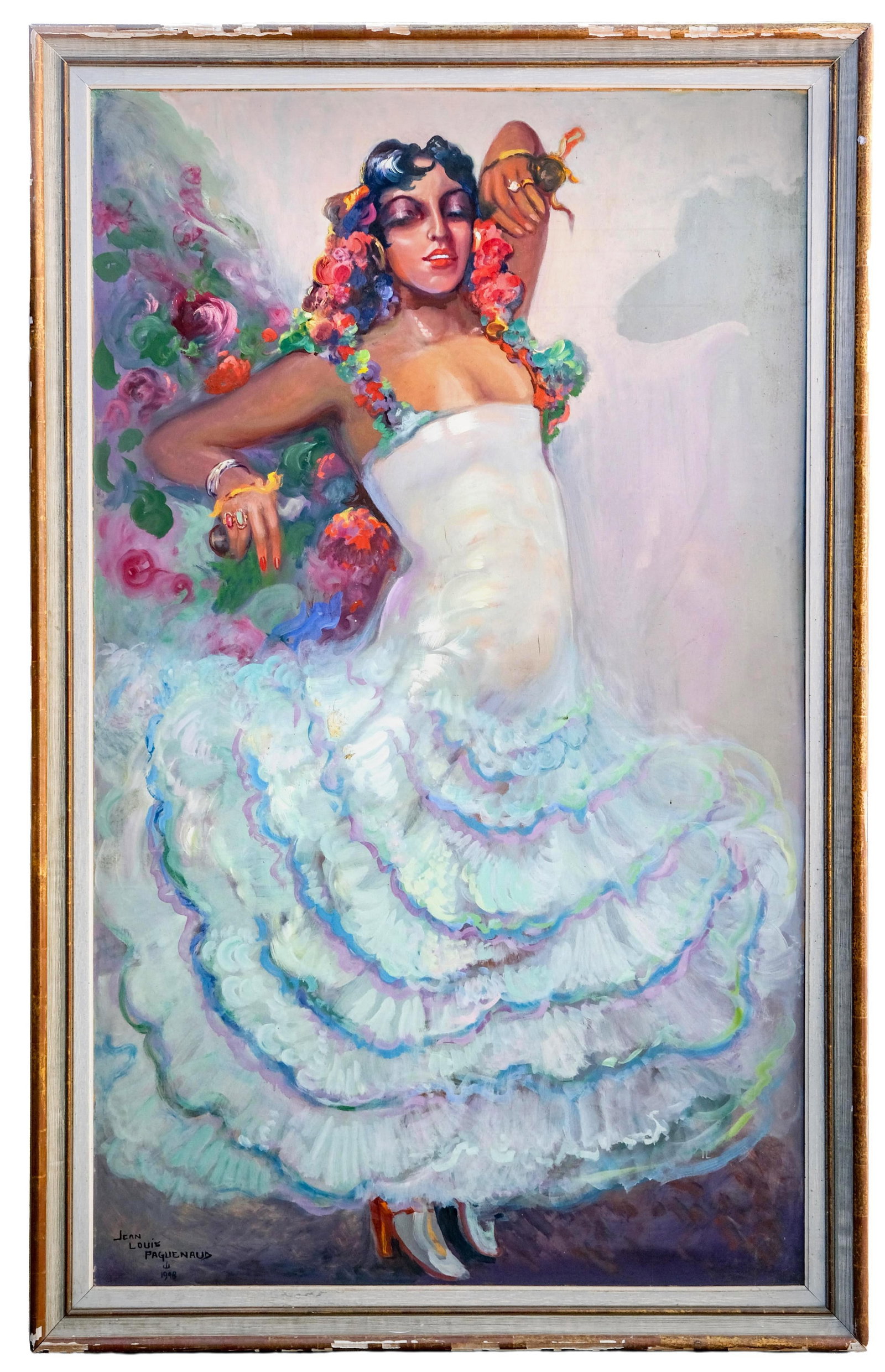 No Reserve- Monumental Jean-Louis Paguenaud - Signed Oil on Panel Painting, “Flamenco Dancer", - 3