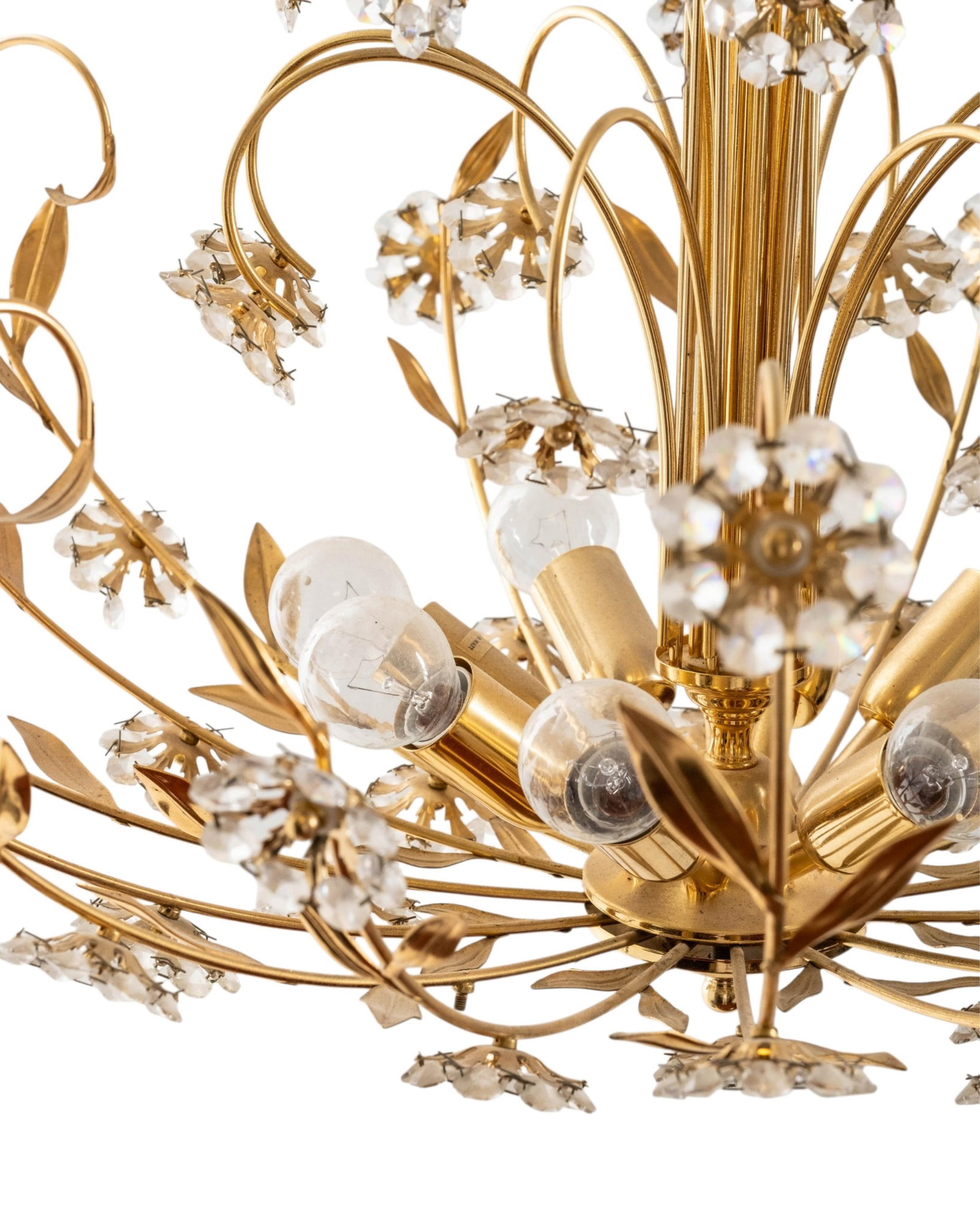 No Reserve- Italian Mid-Century Brass and Art Glass Floral Chandelier - 7