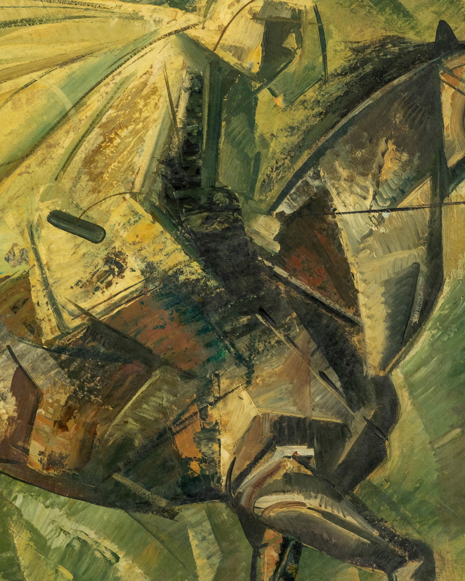 No Reserve- Russian Avant-Garde Cubist Horse and Rider Oil on Cardboard Painting, Signed Illegibly - 8