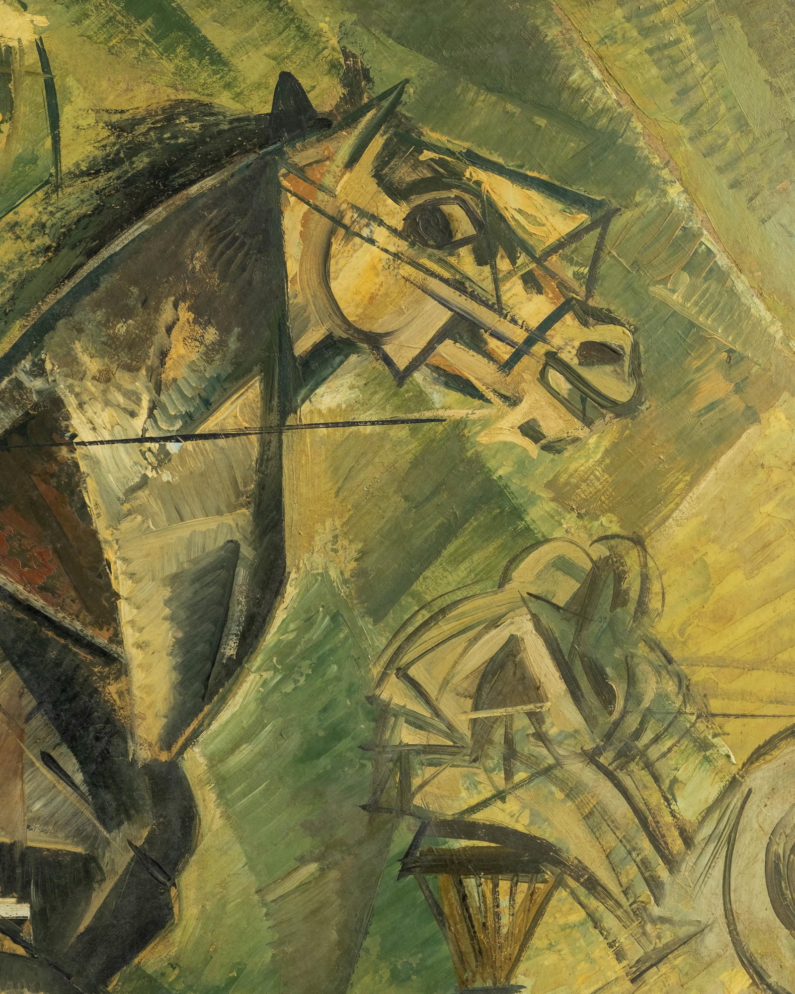 No Reserve- Russian Avant-Garde Cubist Horse and Rider Oil on Cardboard Painting, Signed Illegibly - 9