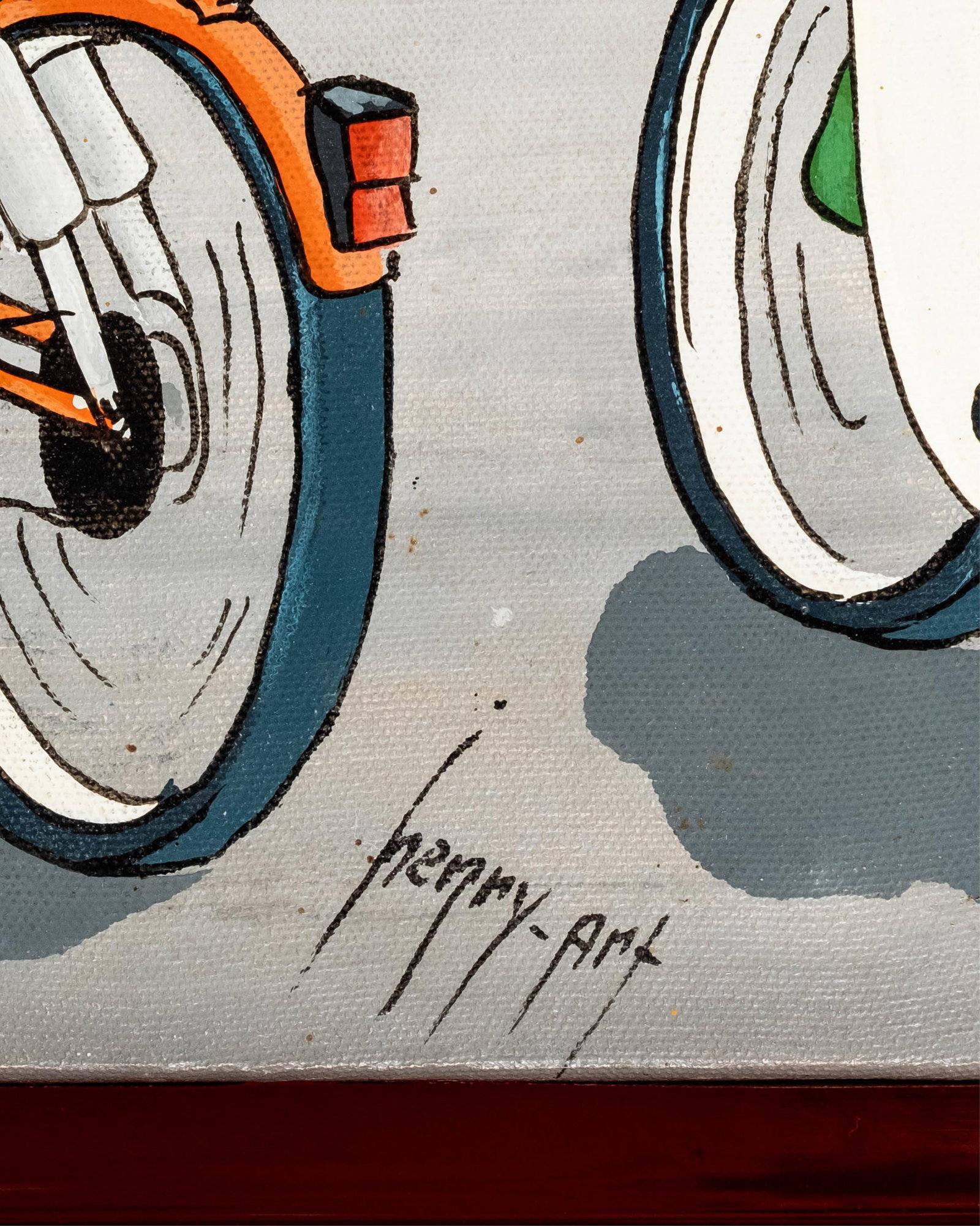 No Reserve- Signed Henry-Art African Urban Street Scene With Motorbikes And Market Figures, Oil - 4