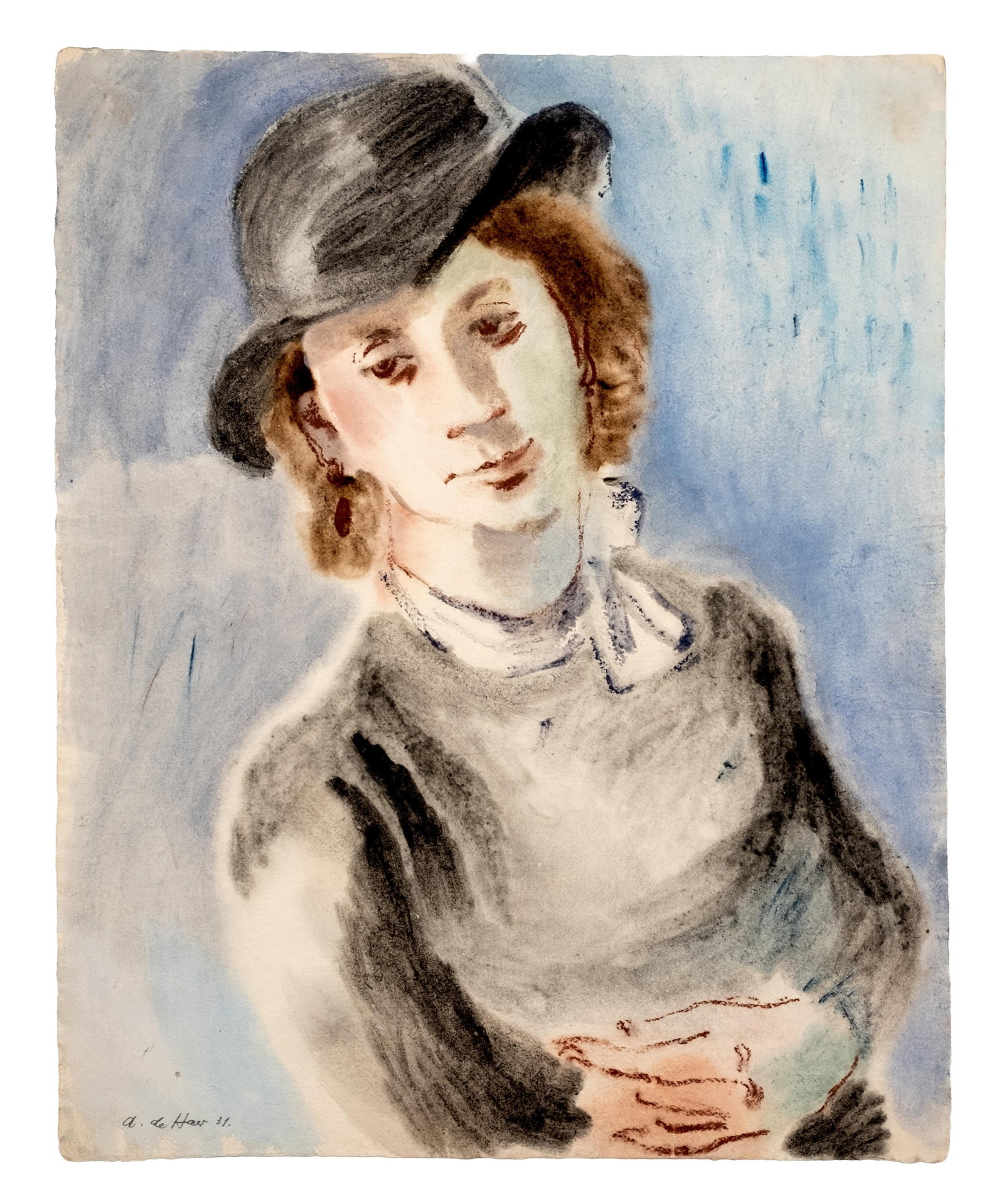 No Reserve- Adolf De Haer Signed Portrait Painting / Drawing on Paper, 1931 - 4