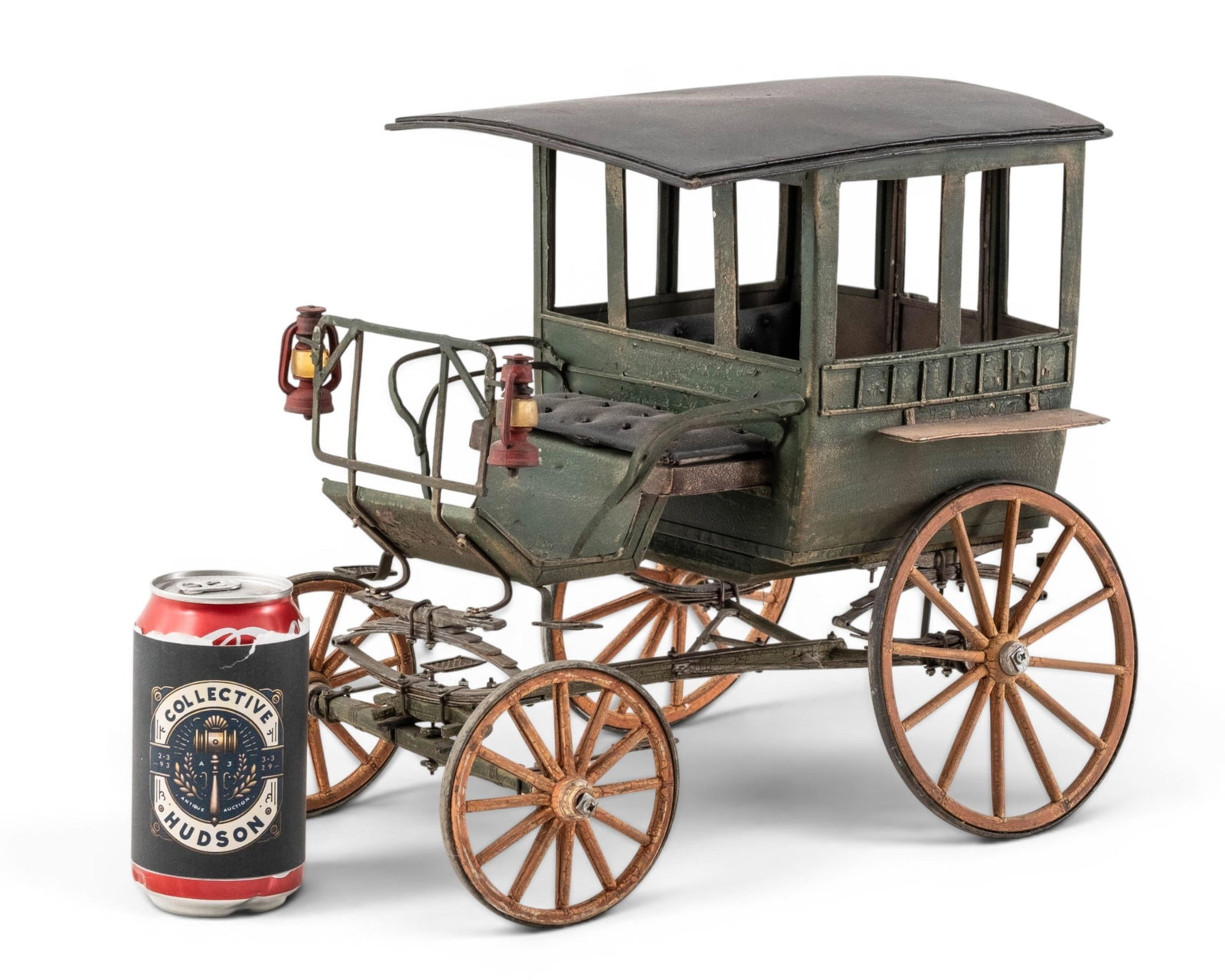 No Reserve- Vintage Metal Horse-Drawn Enclosed Carriage Stagecoach Model - 2