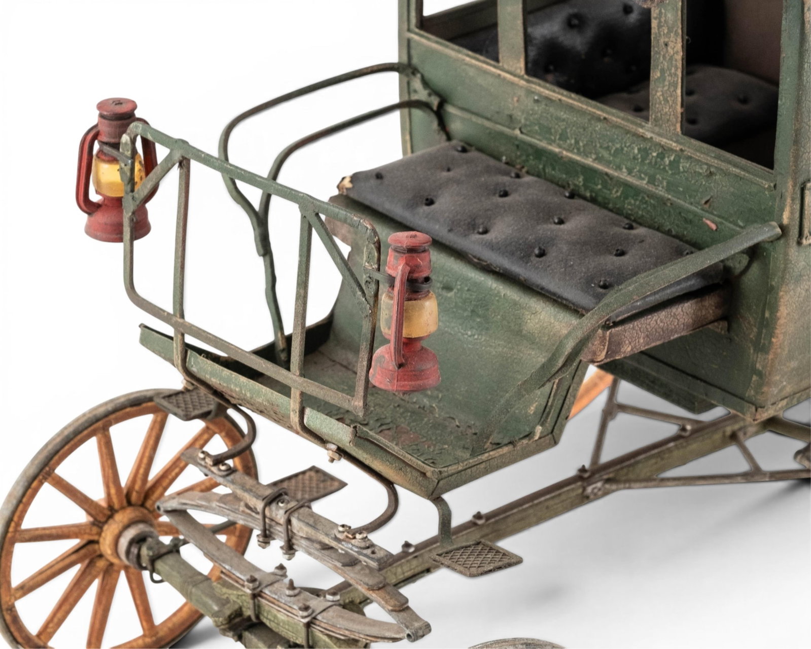 No Reserve- Vintage Metal Horse-Drawn Enclosed Carriage Stagecoach Model - 3