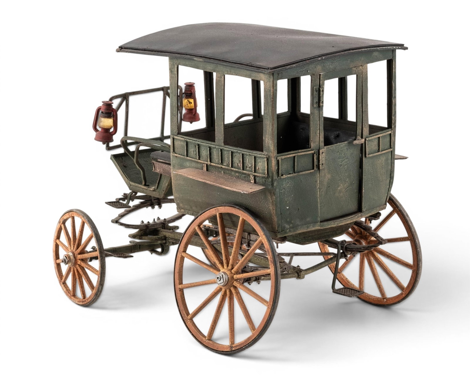No Reserve- Vintage Metal Horse-Drawn Enclosed Carriage Stagecoach Model - 6