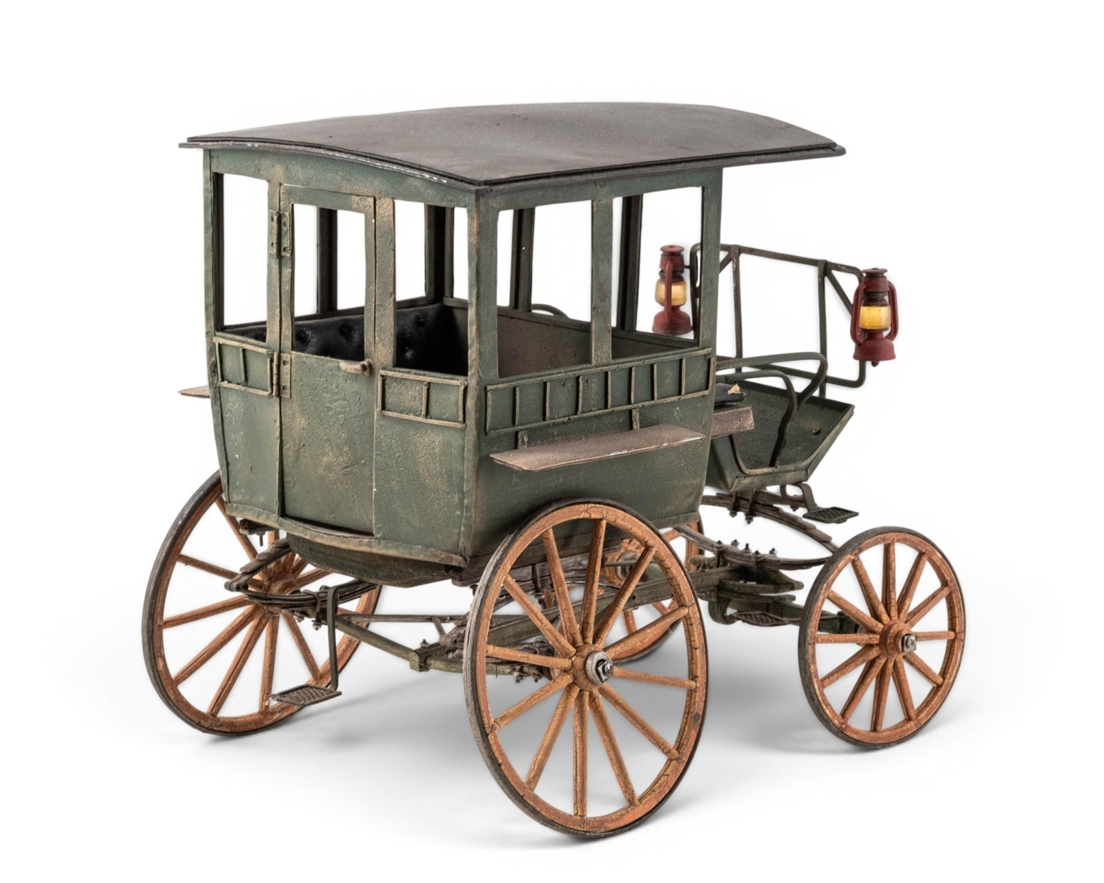No Reserve- Vintage Metal Horse-Drawn Enclosed Carriage Stagecoach Model - 7