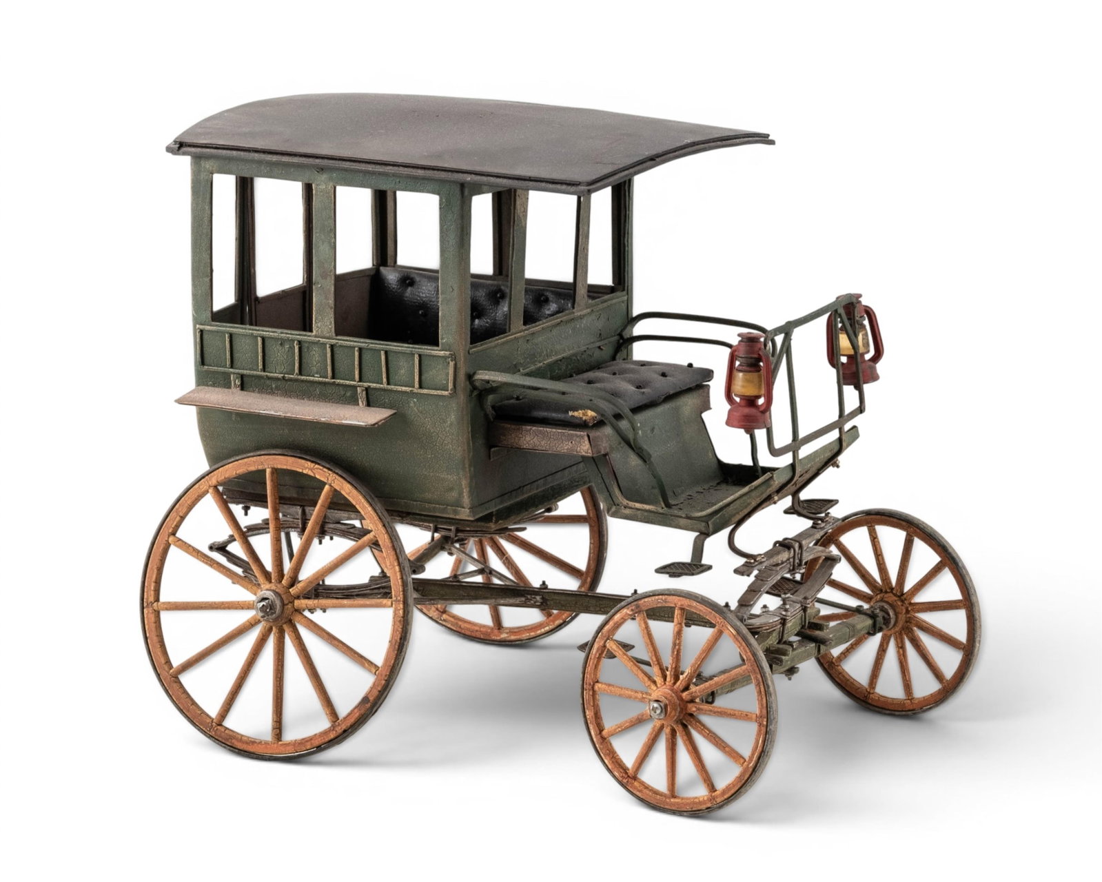 No Reserve- Vintage Metal Horse-Drawn Enclosed Carriage Stagecoach Model - 8