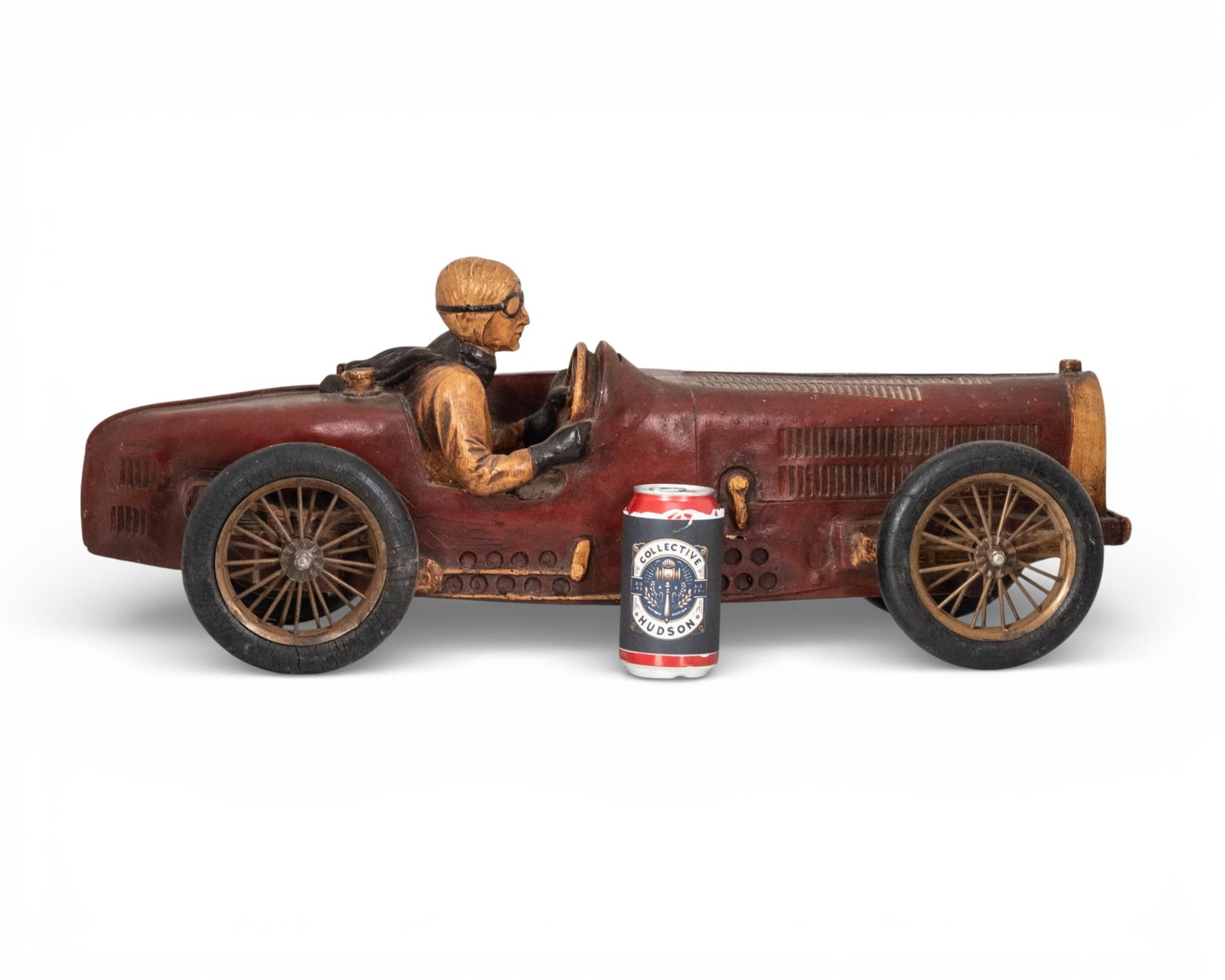 No Reserve- Bugatti Type 35 Wood, Rubber and Metal Race Car Model With Driver - 2