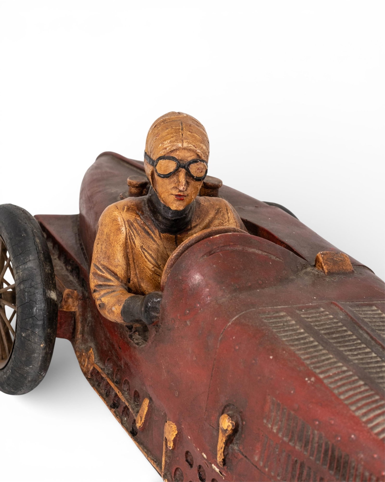 No Reserve- Bugatti Type 35 Wood, Rubber and Metal Race Car Model With Driver - 3